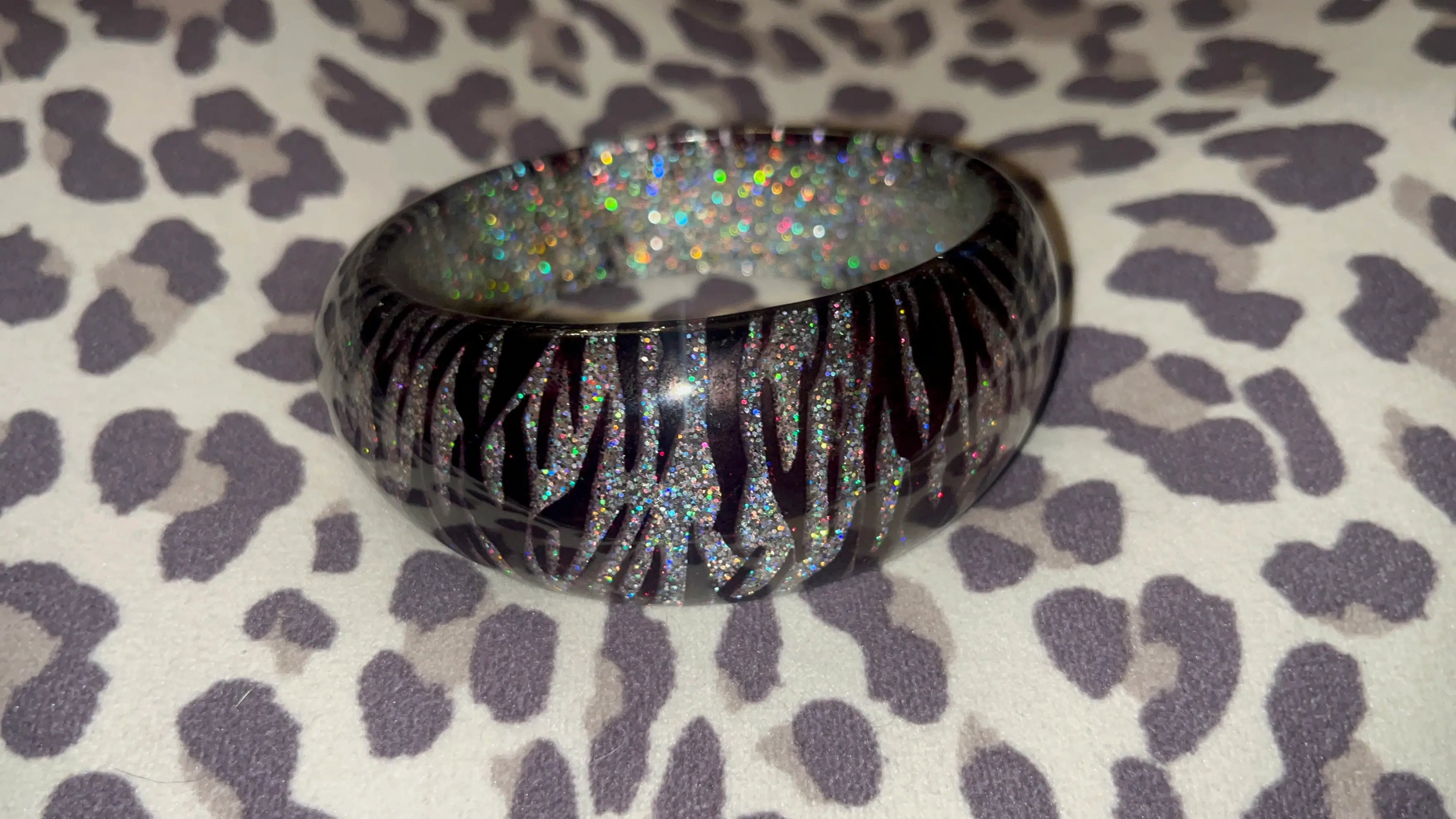Vintage Zebra print glitter bangle bracelet