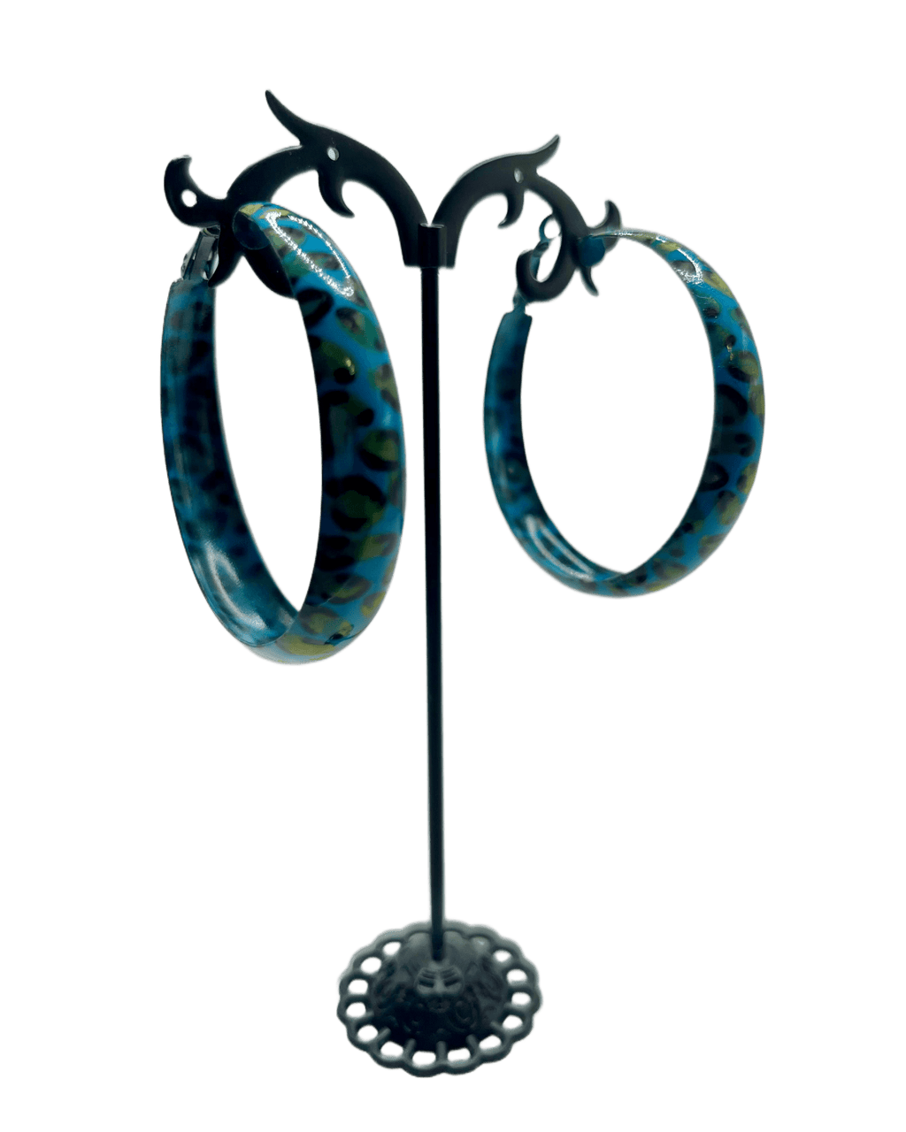 Leopard mini hoops - blue