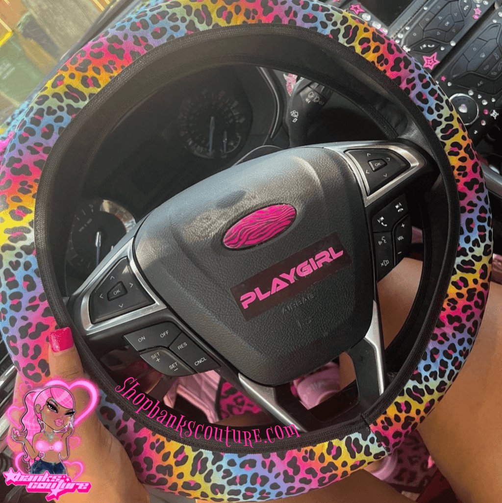 Rainbow leopard steering wheel cover ☆