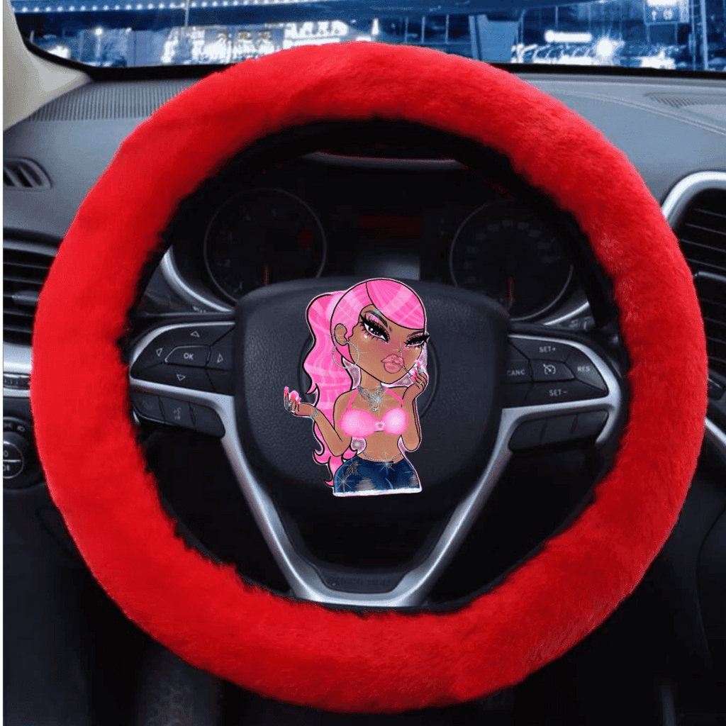 Fuzzy red steering wheel cover