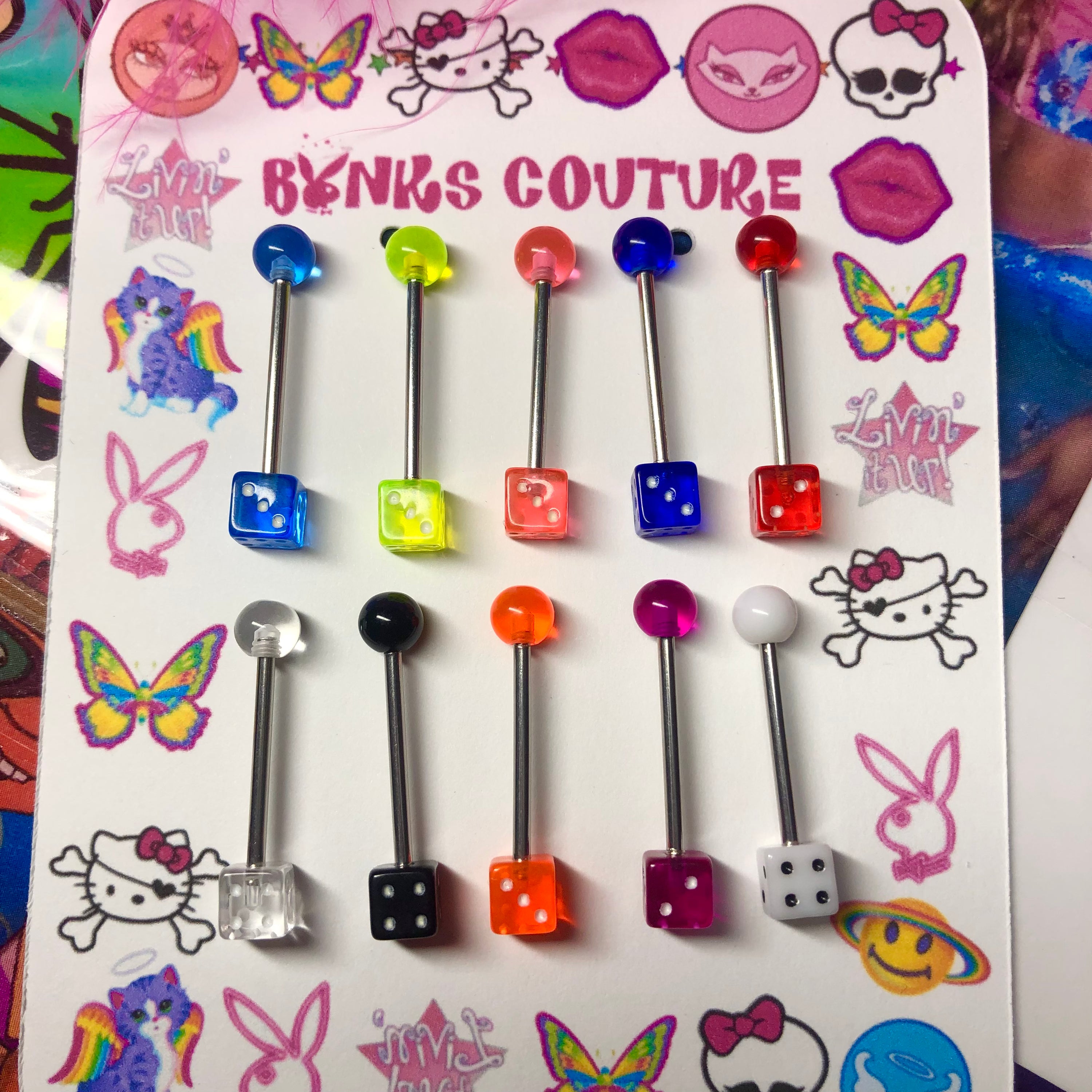 Dice tongue rings