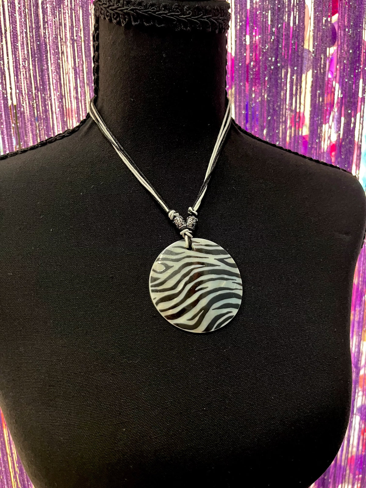 Vintage mother of pearl zebra print necklace