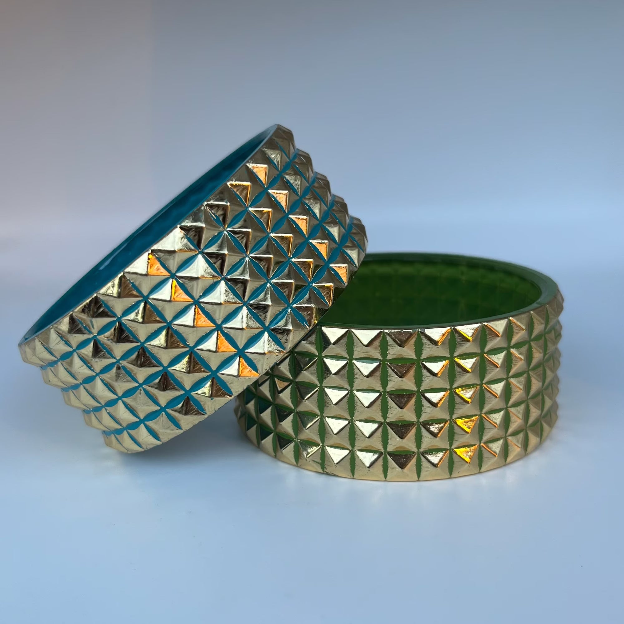 Blue + green studded bangle bracelets