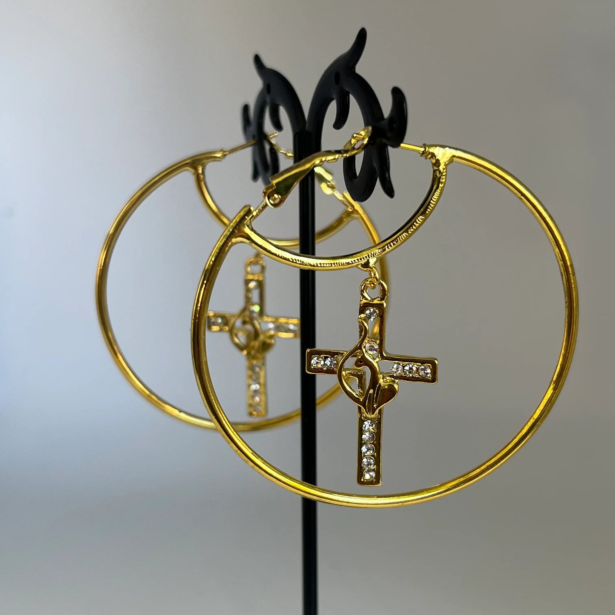 Vintage gold Baby phat cross hoop earrings