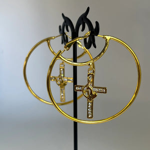 Vintage gold Baby phat cross hoop earrings