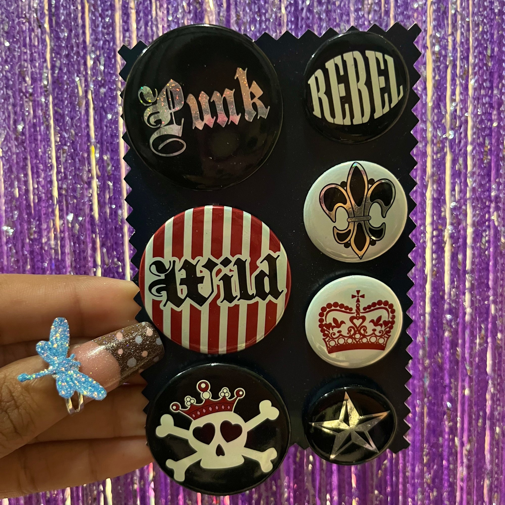 Punk rebel button pin set
