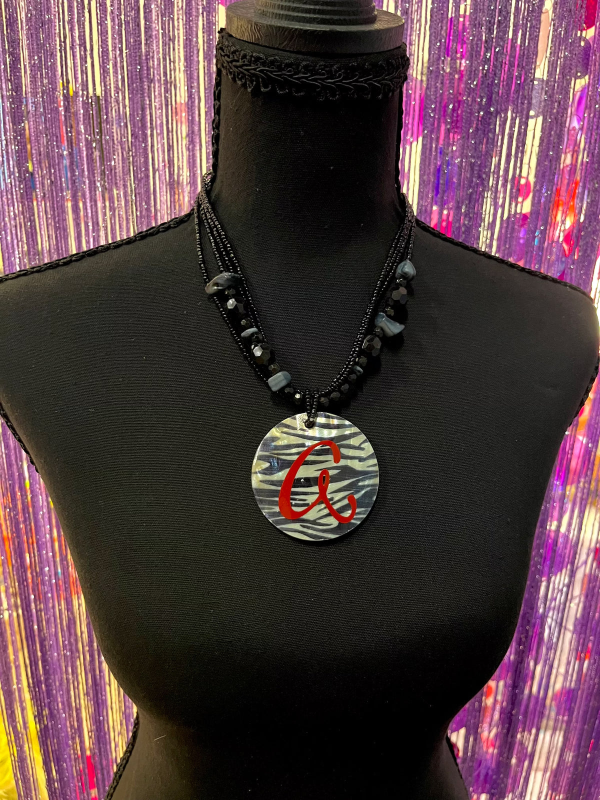 Vintage zebra print mother of pearl A necklace