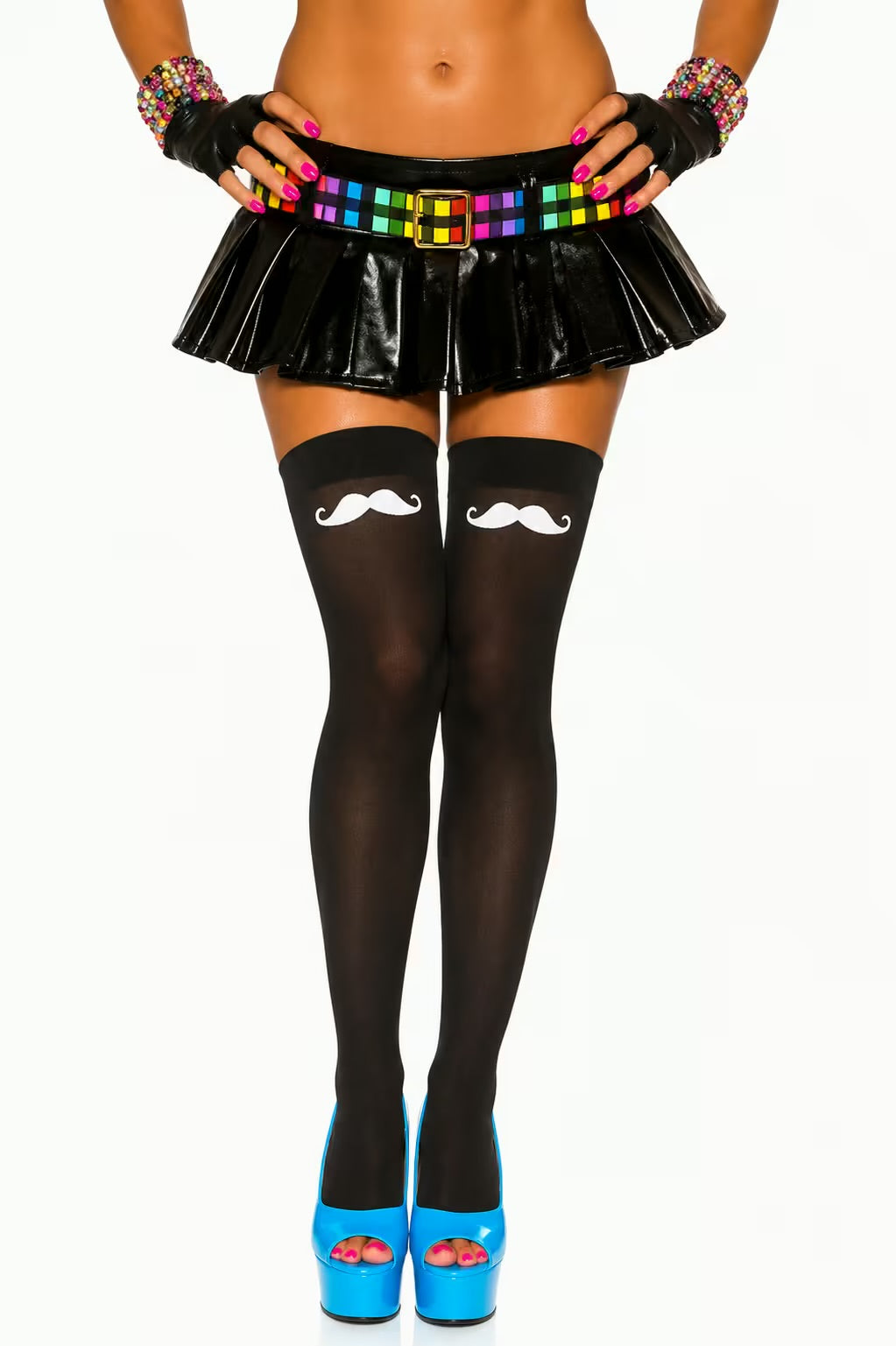 I mustache u white thigh high leggings