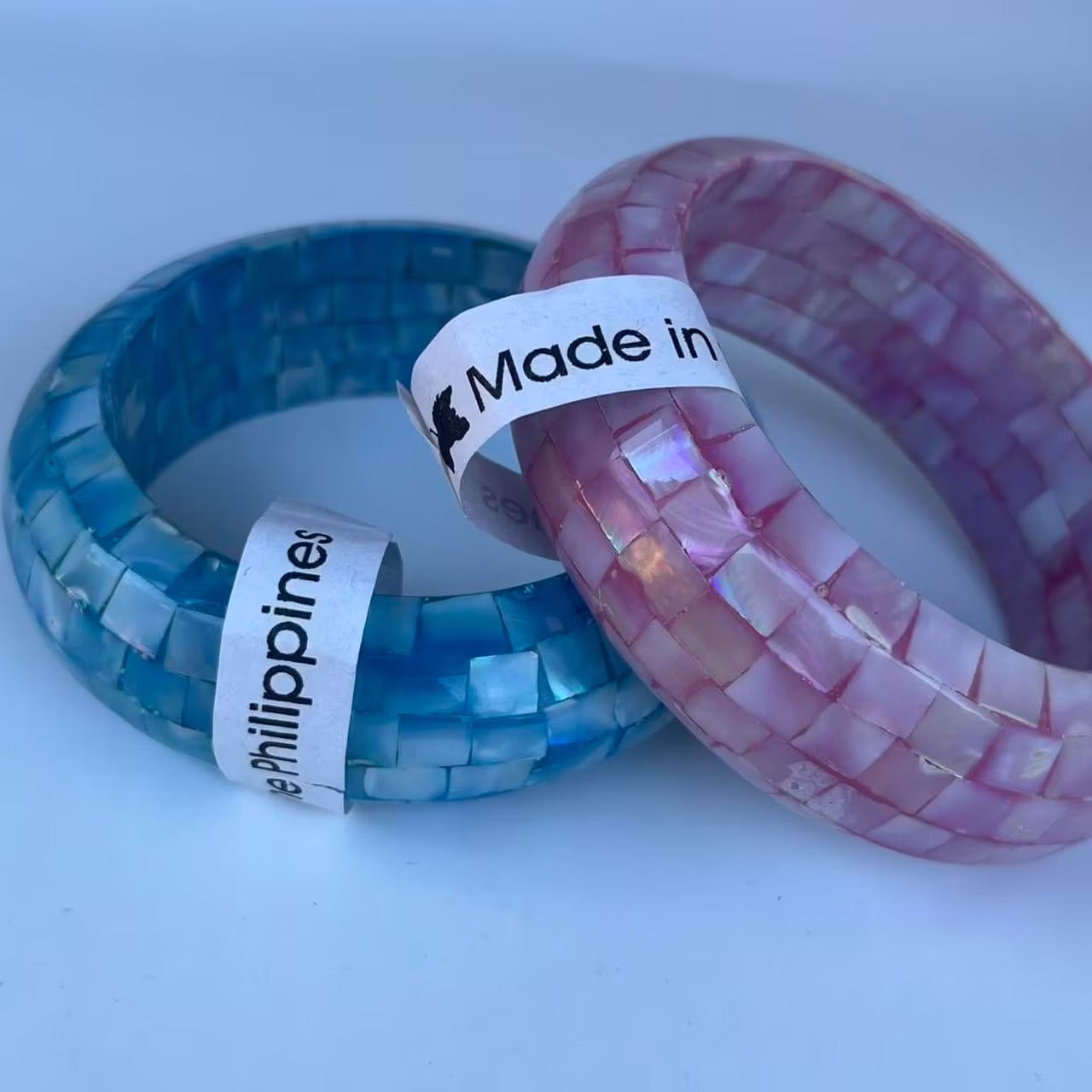 Mosaic shell bangle bracelets