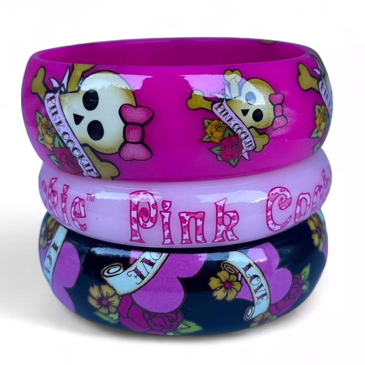 3 piece pink cookie bangle bracelet set