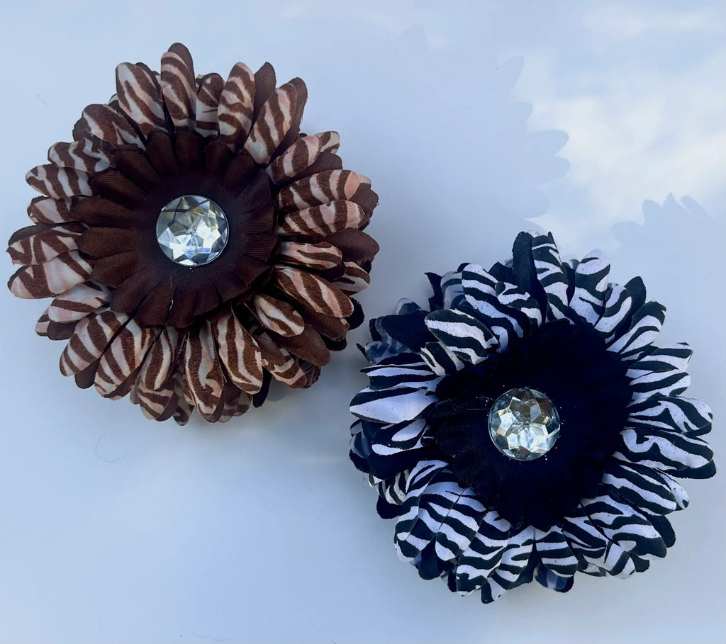 Zebra print flower claw hair clips