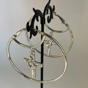 Vintage Silver Baby phat cross hoop earrings