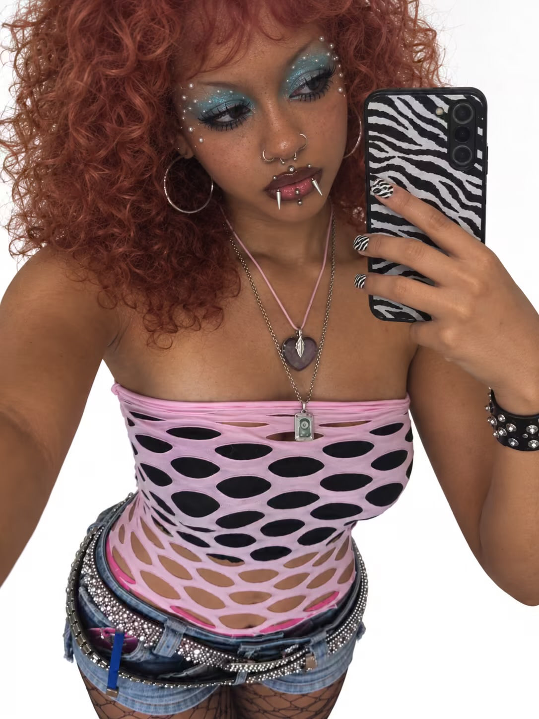 Light pink Misti Fishnet tube tank top