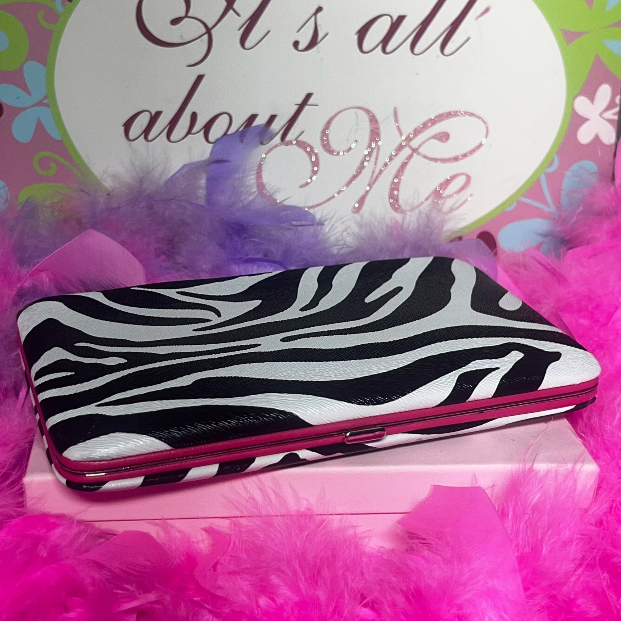 Vintage zebra print pink trim wallet