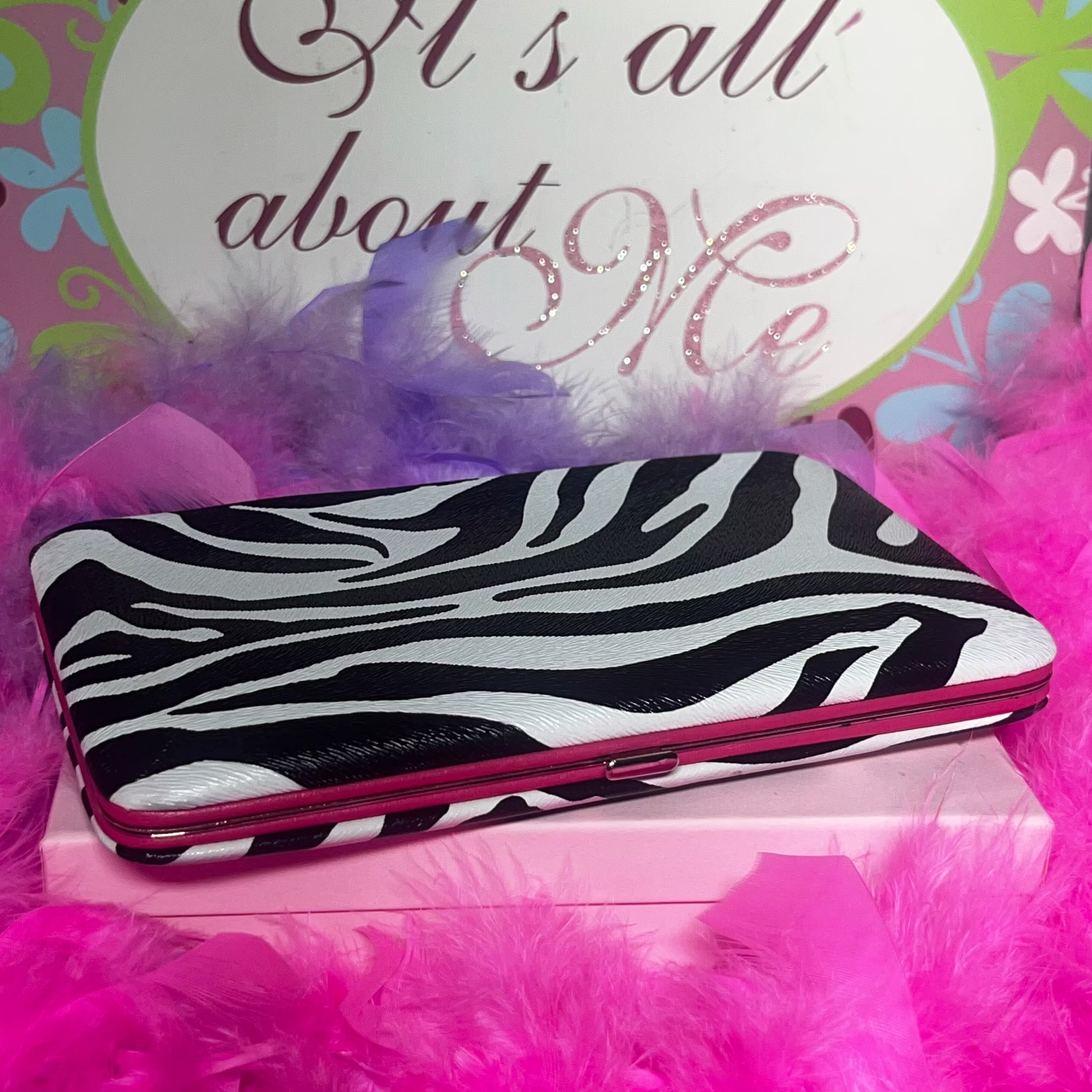 Vintage zebra print pink trim wallet