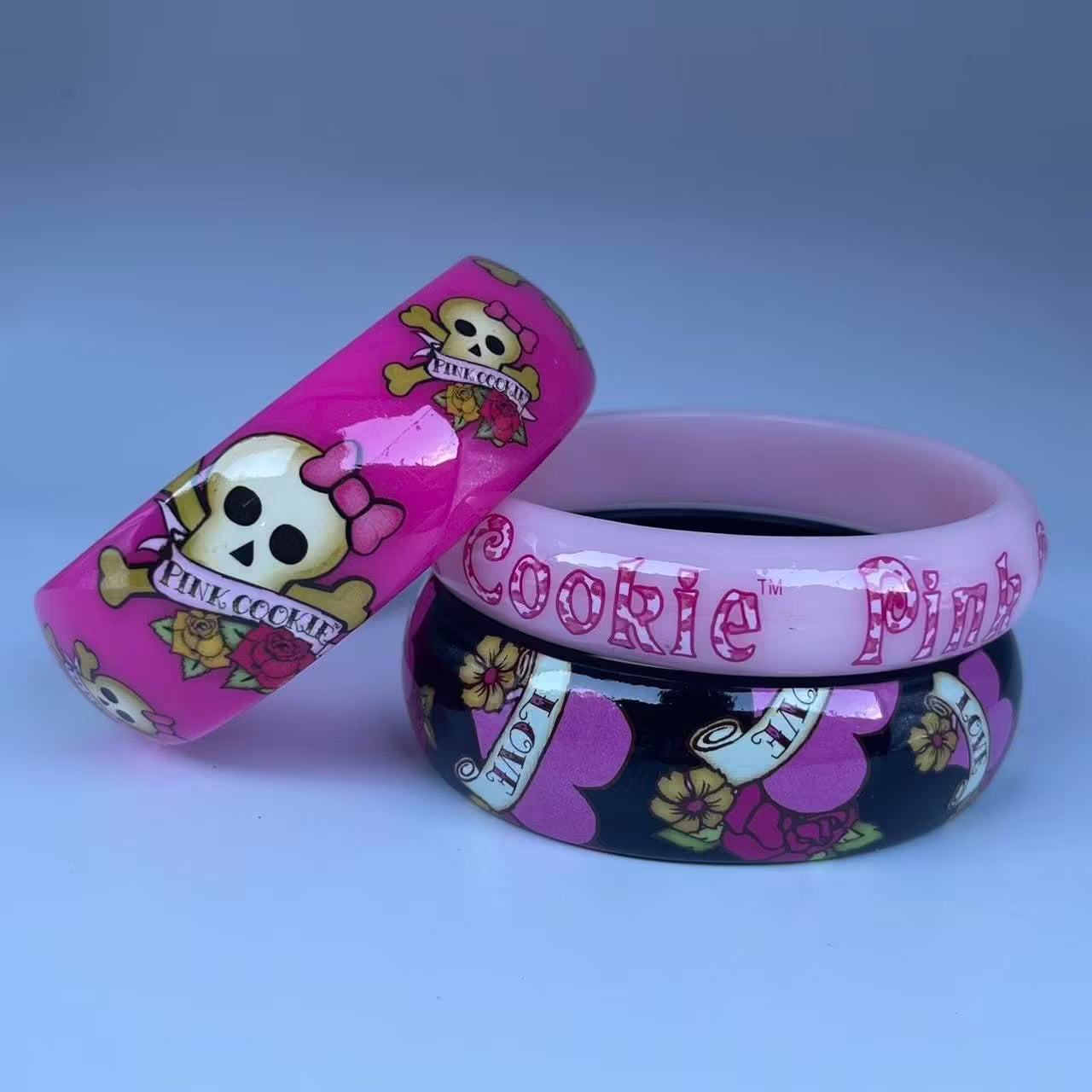 3 piece pink cookie bangle bracelet set