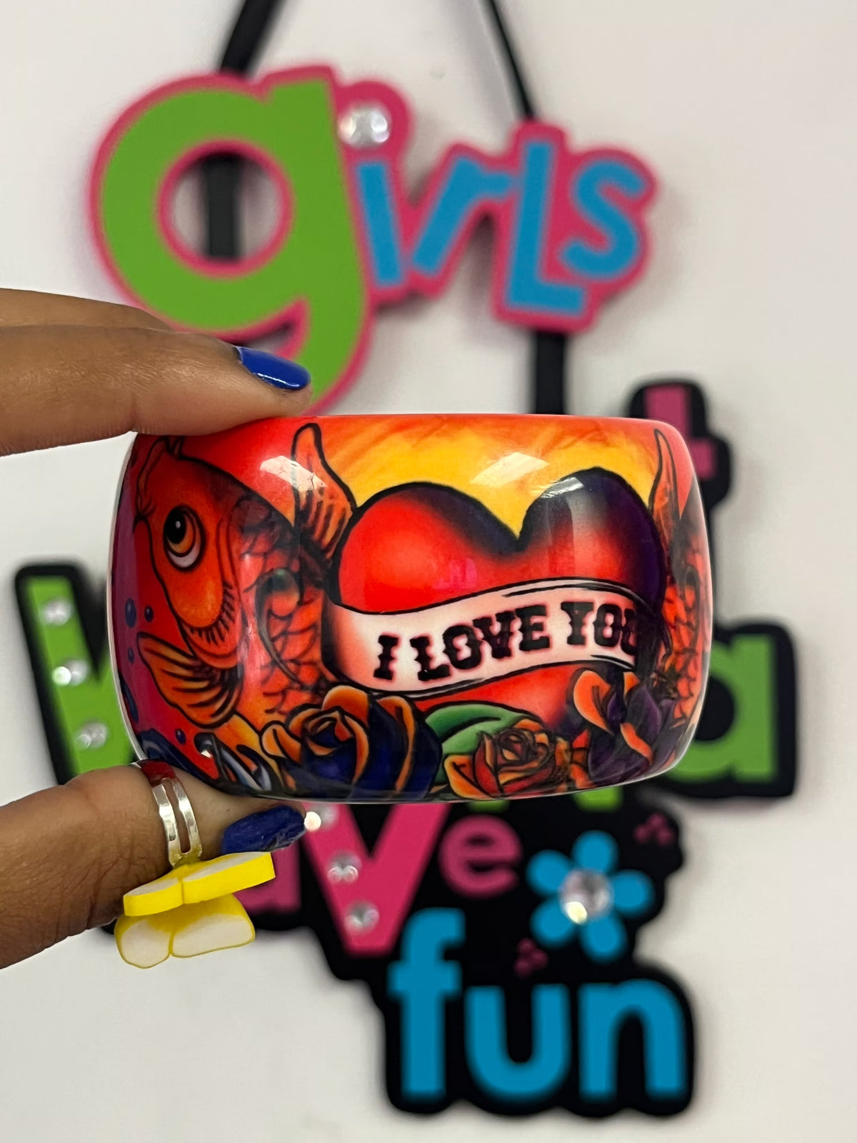 RARE 2006 Ed Hardy I love you koi fish bangle bracelet
