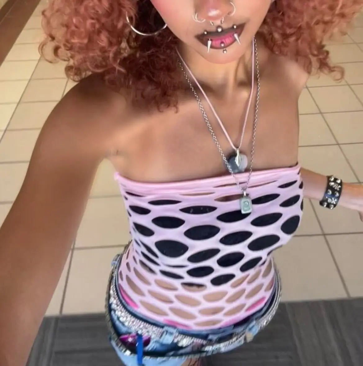 Fishnet tube tank top