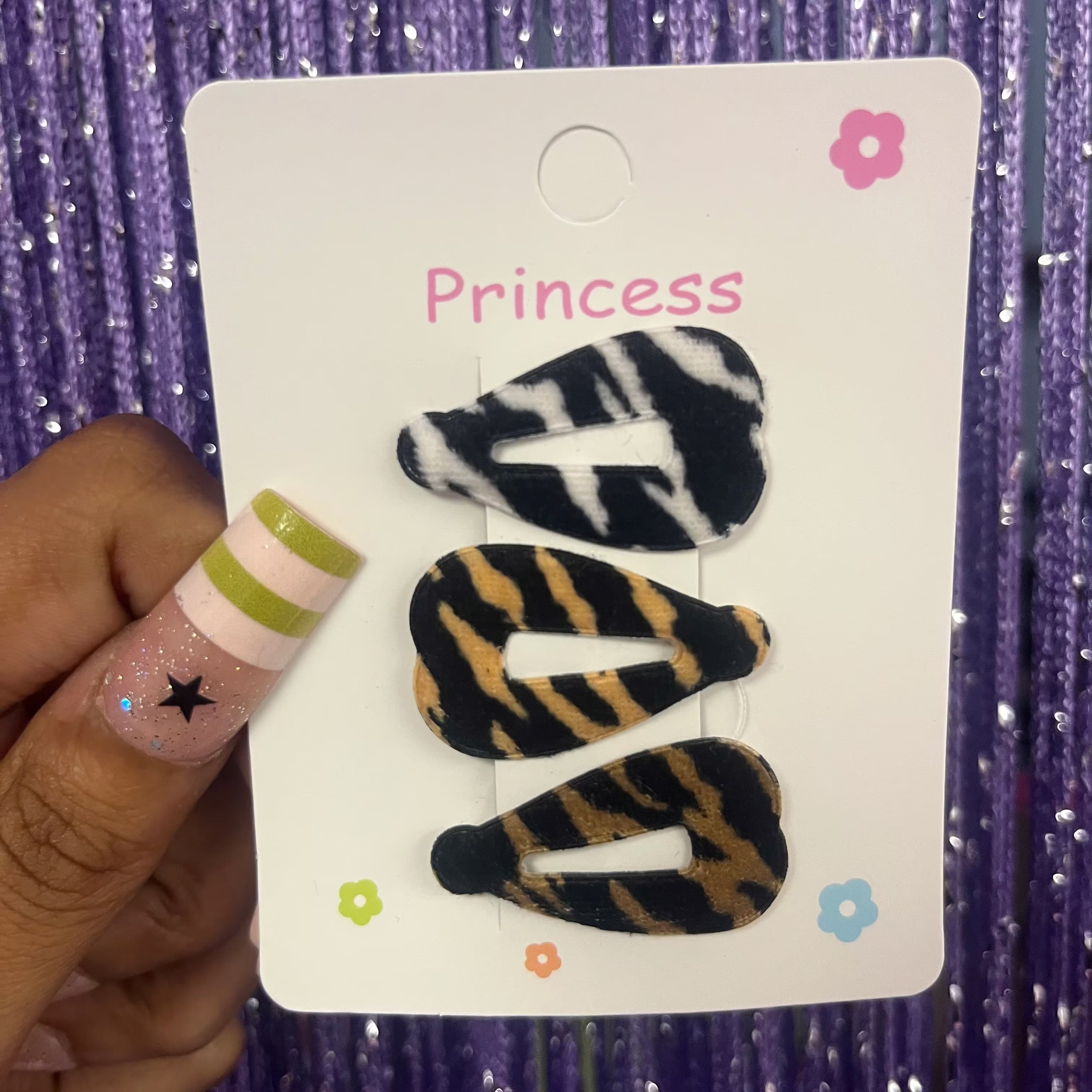 Fuzzy tiger mini hair clips