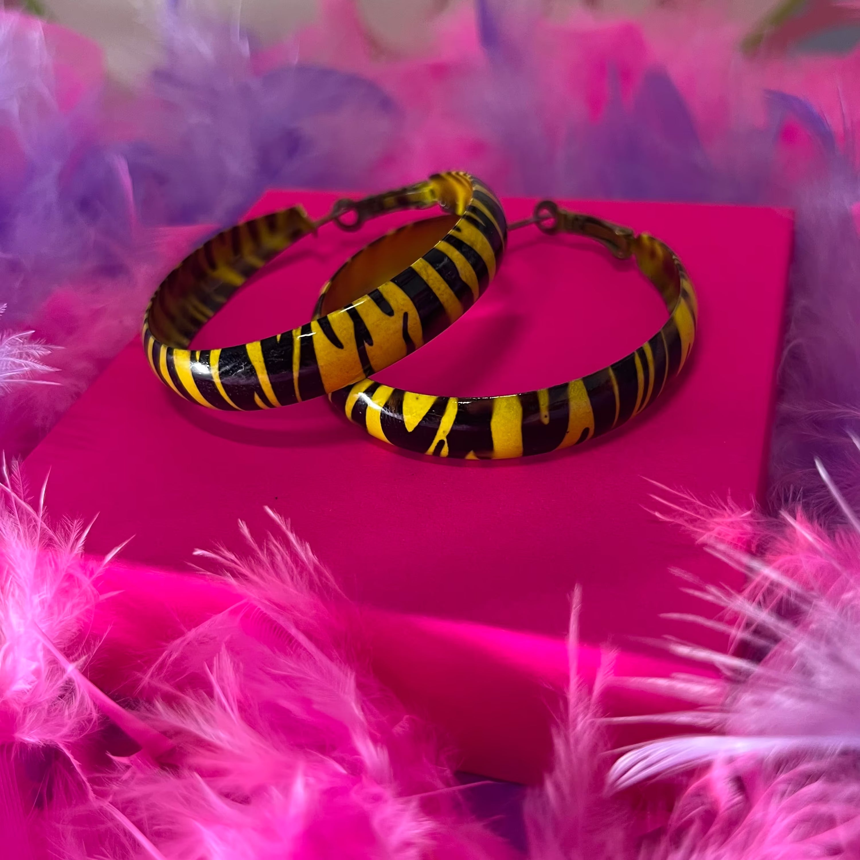 Vintage yellow Zebra hoop earrings