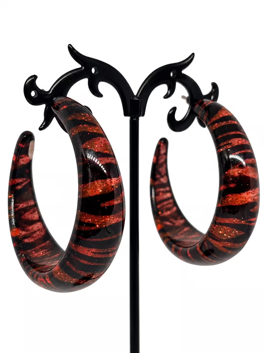 Burnt orange Glitter zebra lucite hoops - limited time offer!