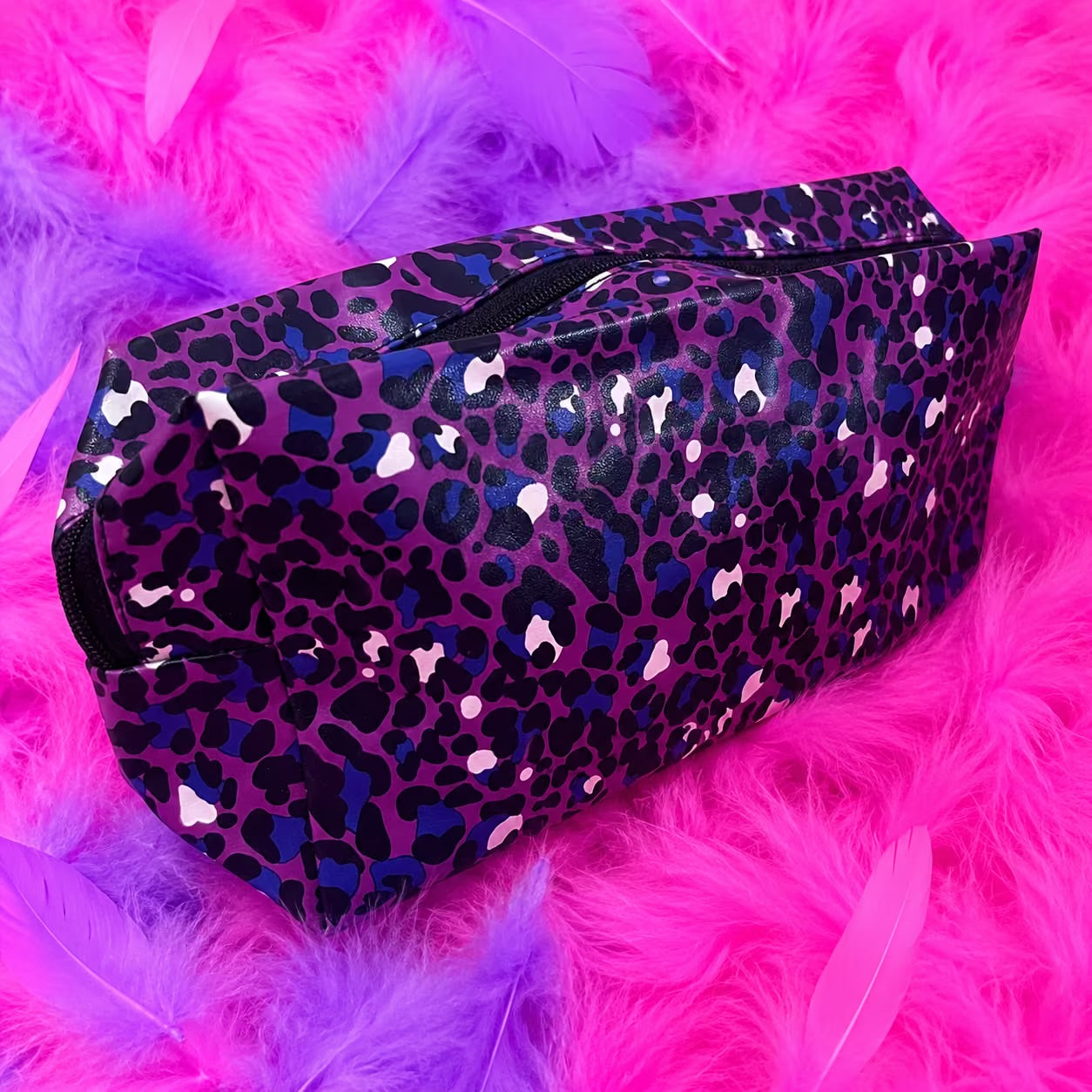 Purple leopard makeup bag