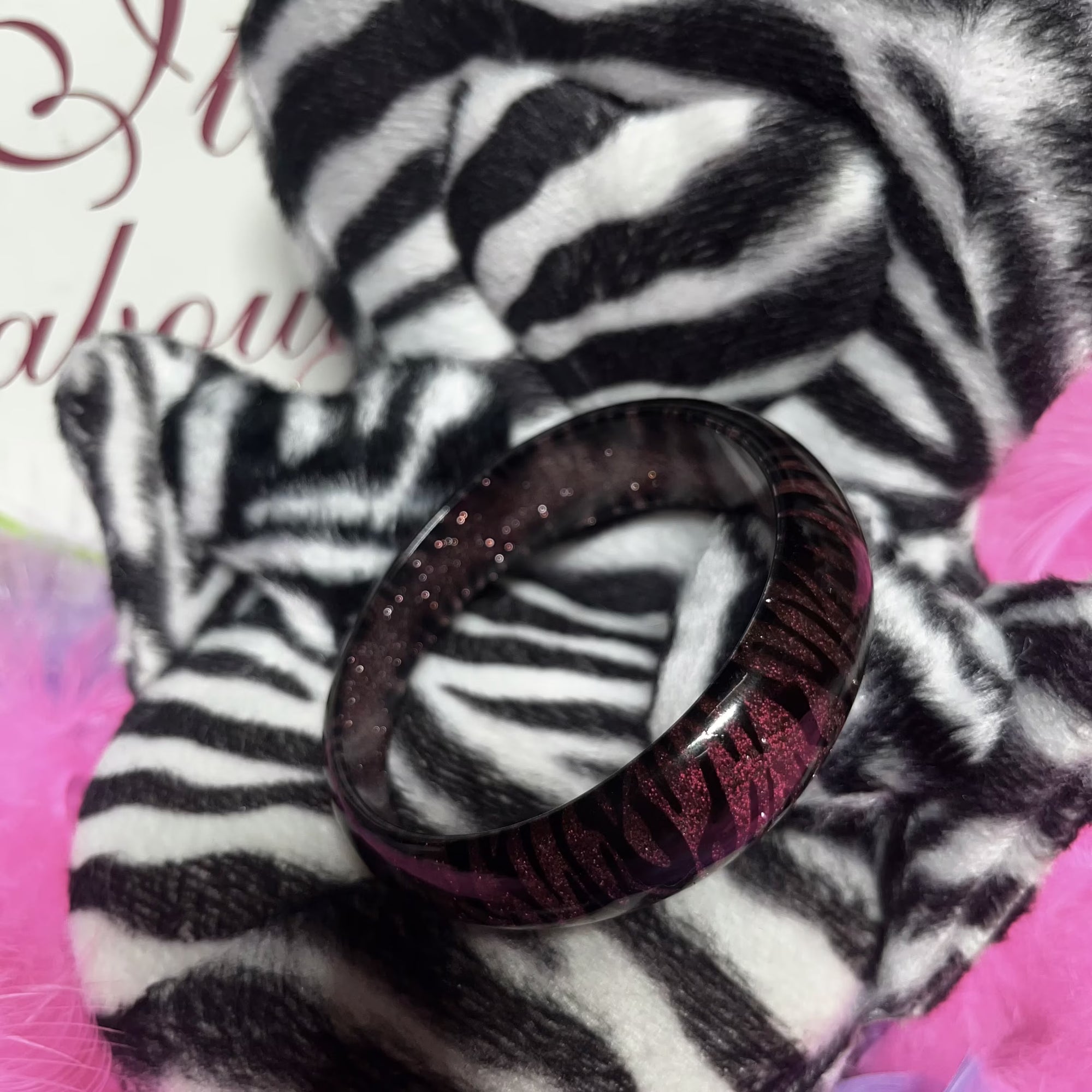 Rose gold glitter zebra print bangle bracelet