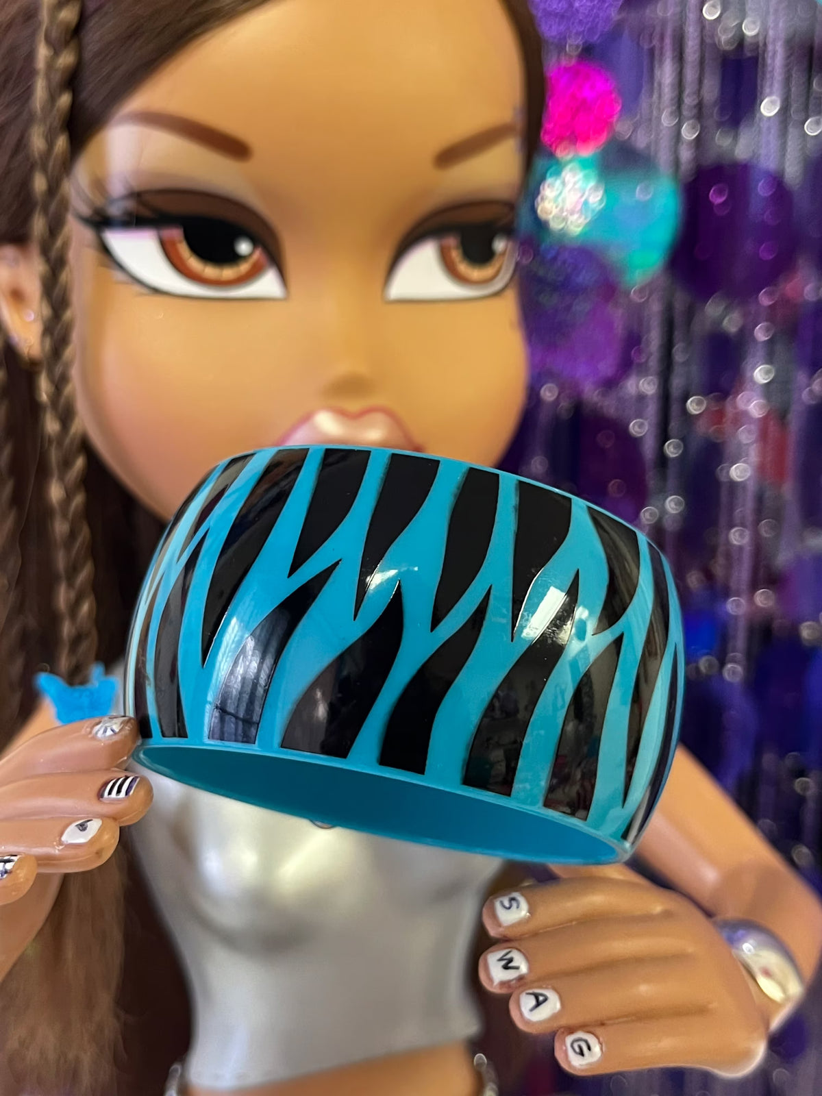 2009 deadstock Manderz blue zebra print bangle bracelet