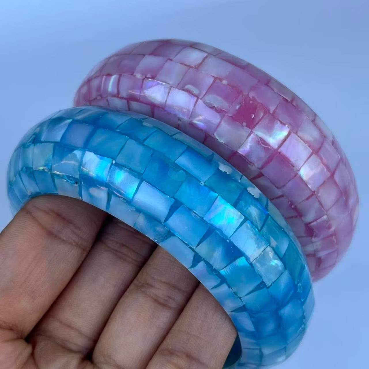Mosaic shell bangle bracelets