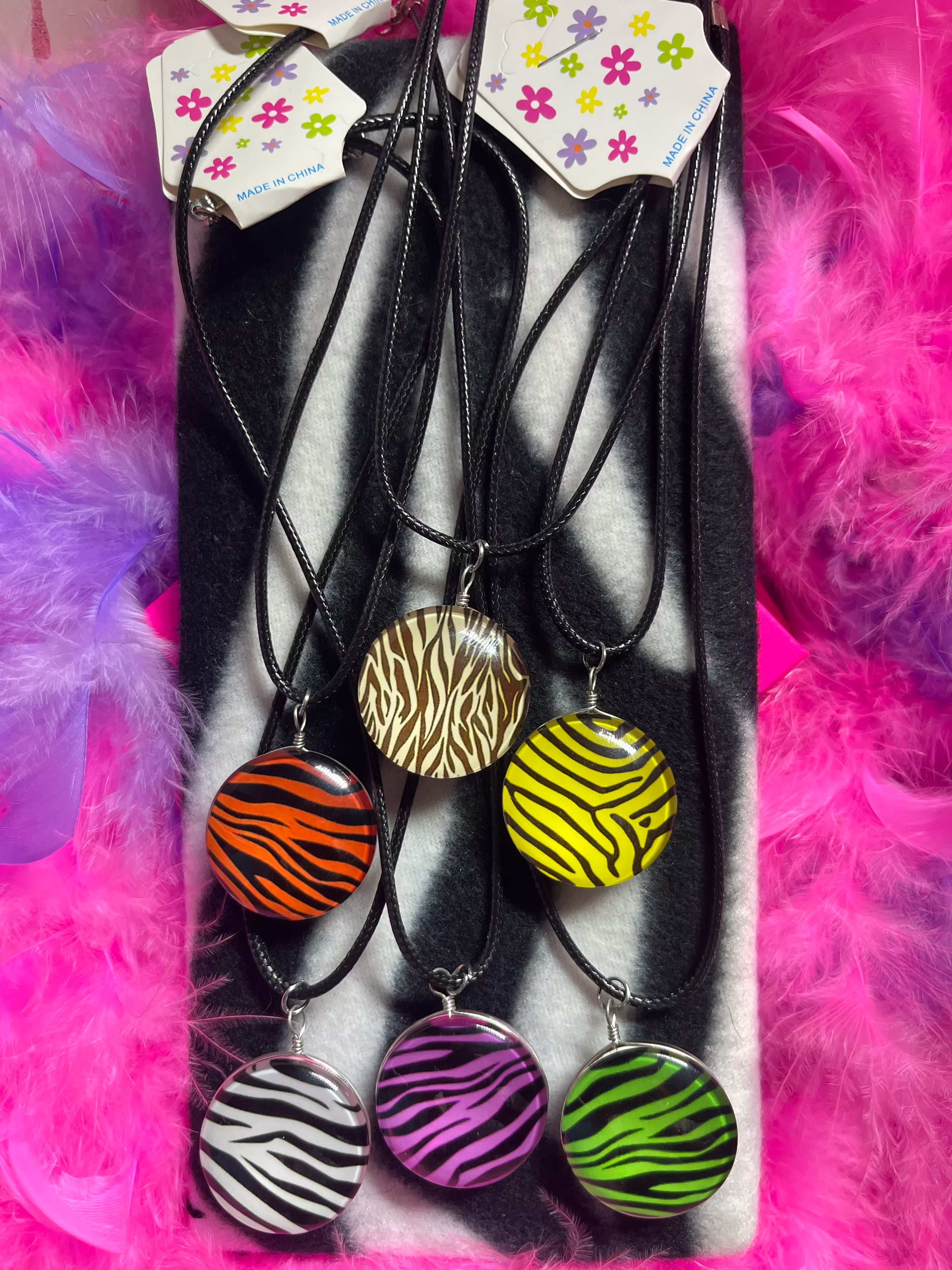 Zebra print necklaces