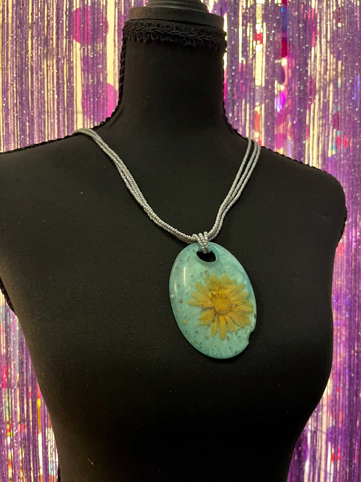 1999 vintage preserved sunflower beaded necklace
