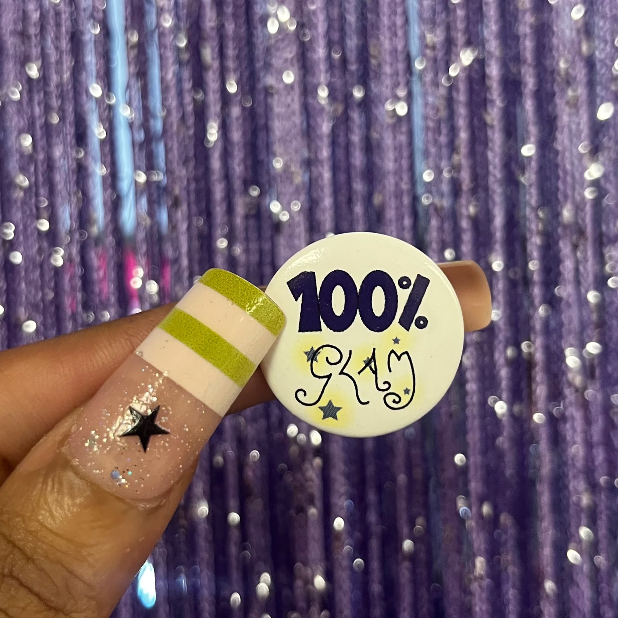 100% glam mini button pin