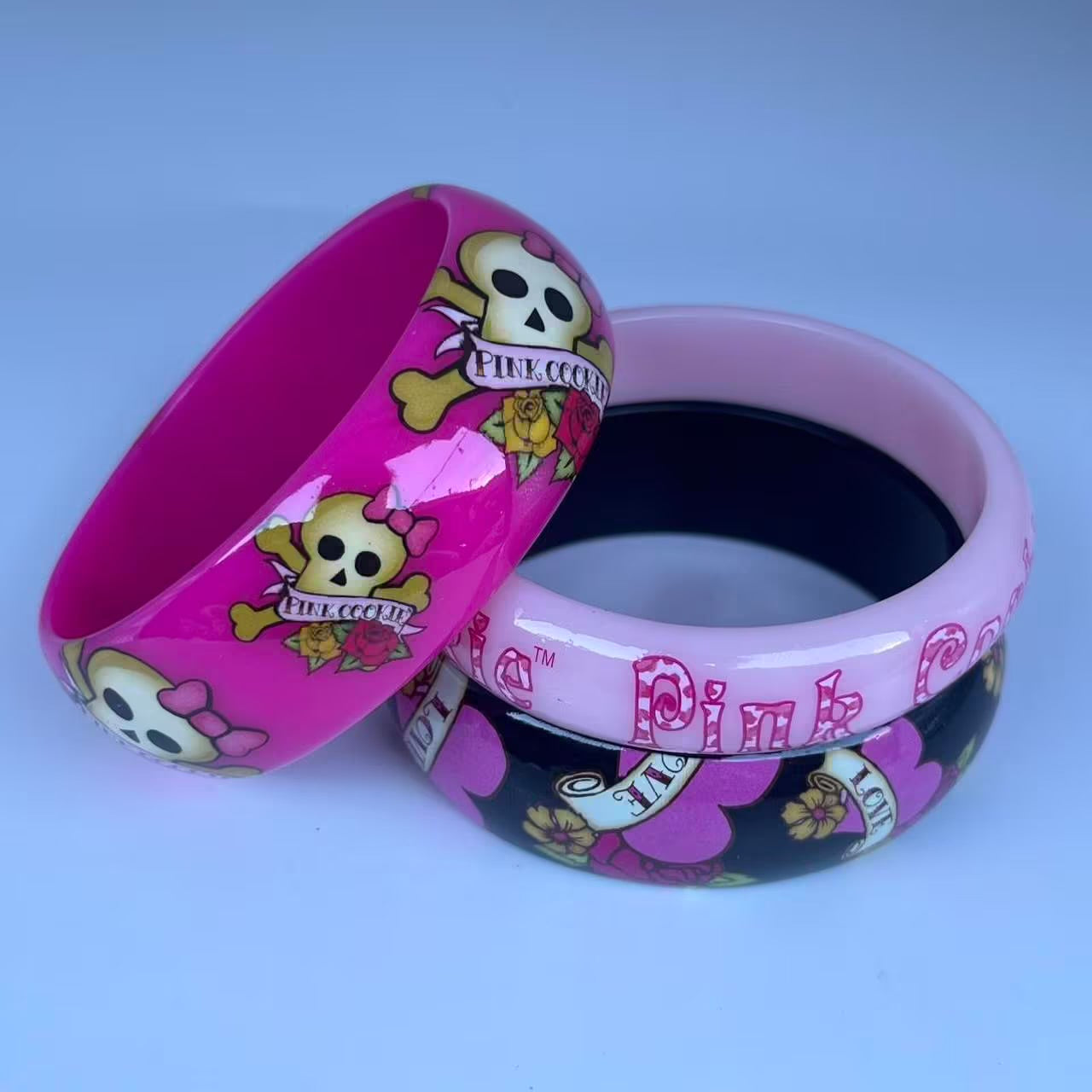 3 piece pink cookie bangle bracelet set