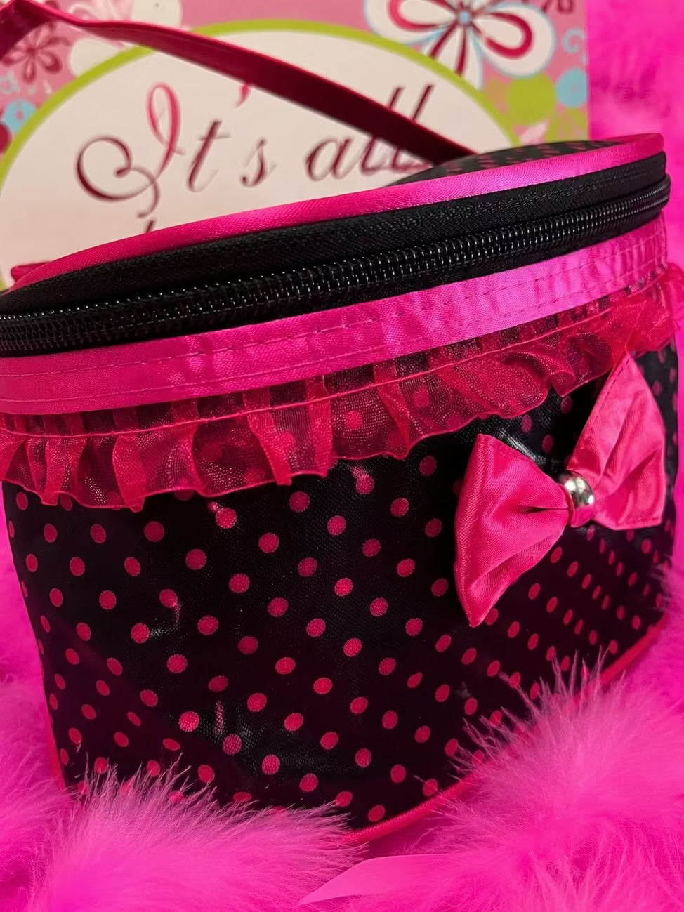 Silk Pink Polka dot makeup bag