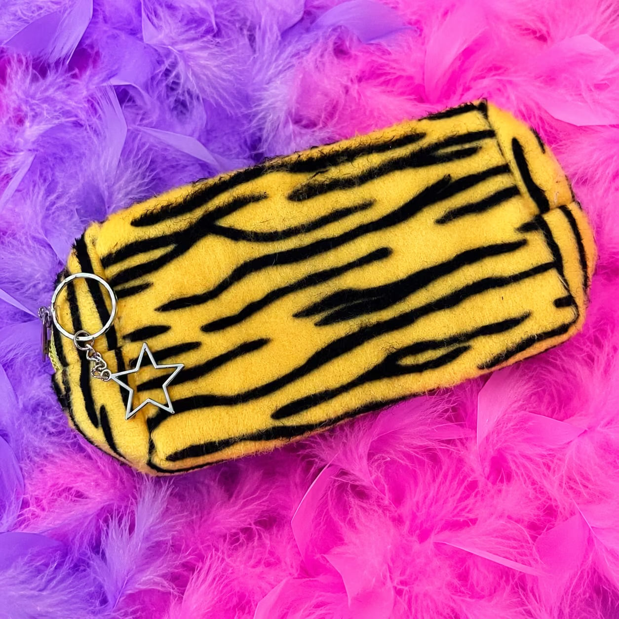 Fuzzy plush tiger makeup bag