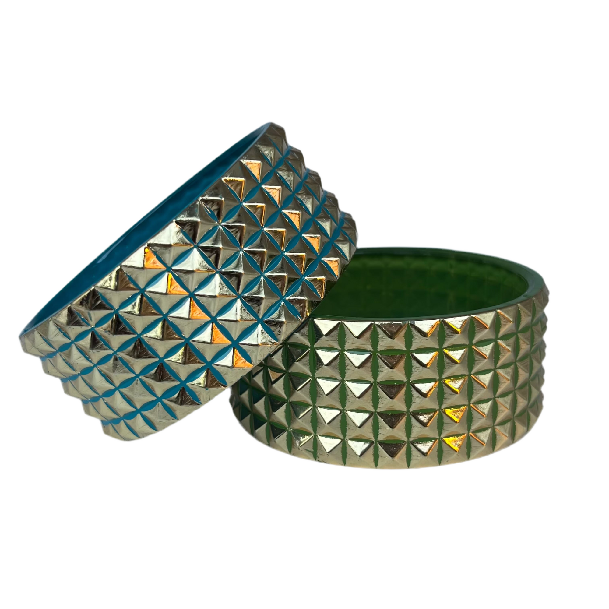 Blue + green studded bangle bracelets