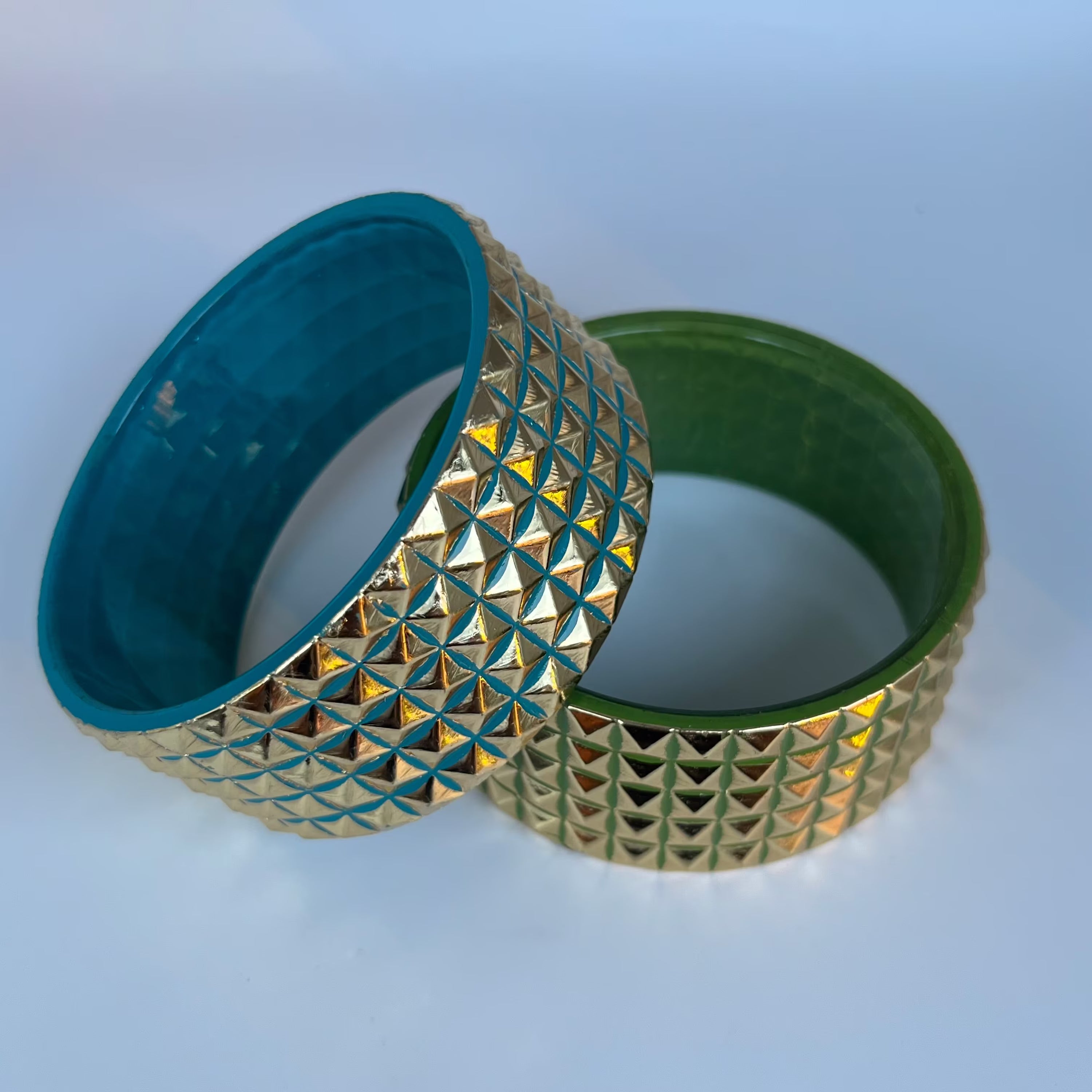 Blue + green studded bangle bracelets