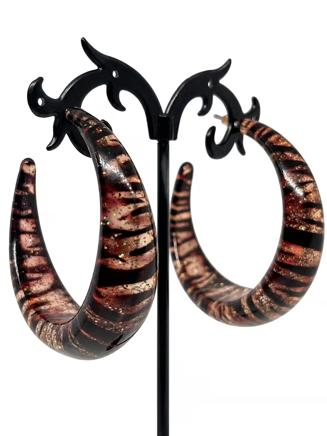 Brown Glitter zebra lucite hoop earrings - limited time offer!