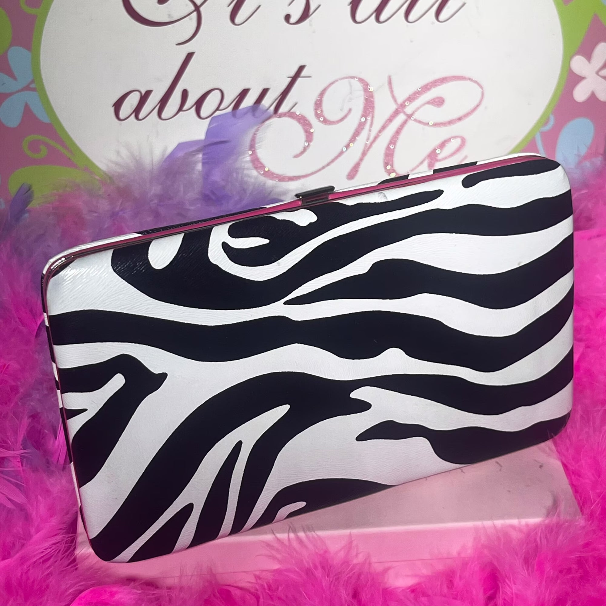 Vintage zebra print pink trim wallet