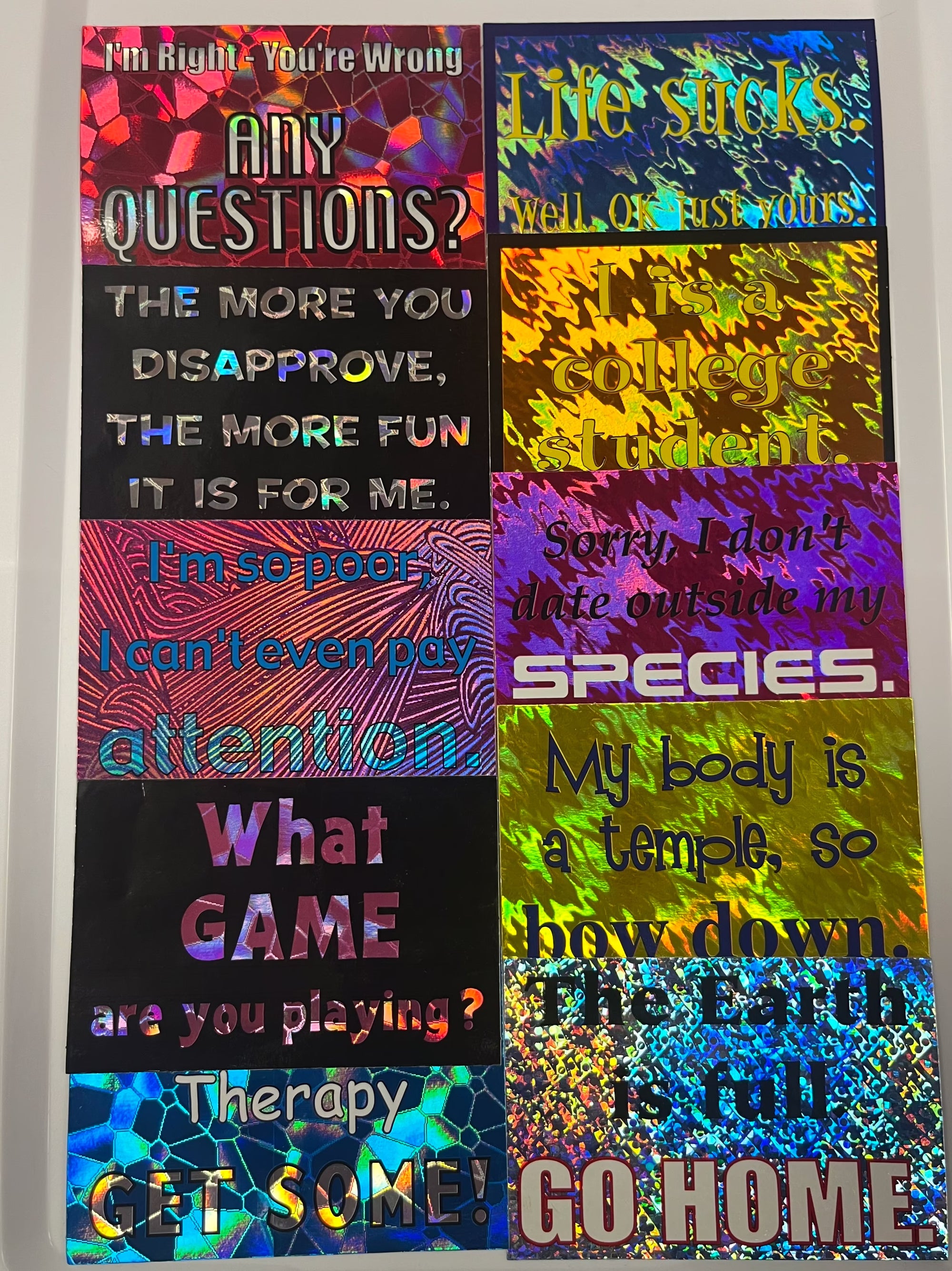 2000s holographic vending machine stickers