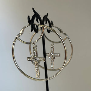 Vintage Silver Baby phat cross hoop earrings