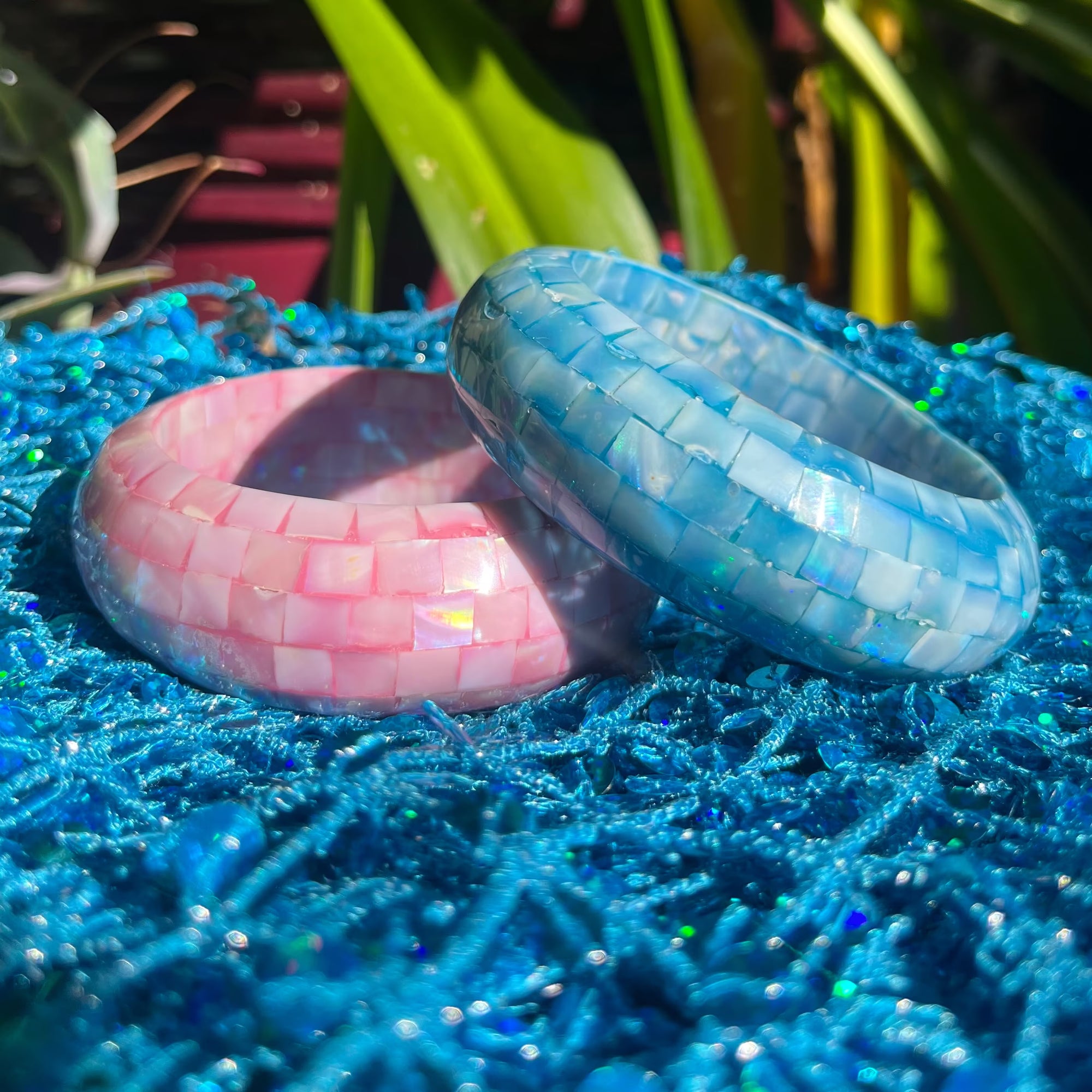 Mosaic shell bangle bracelets