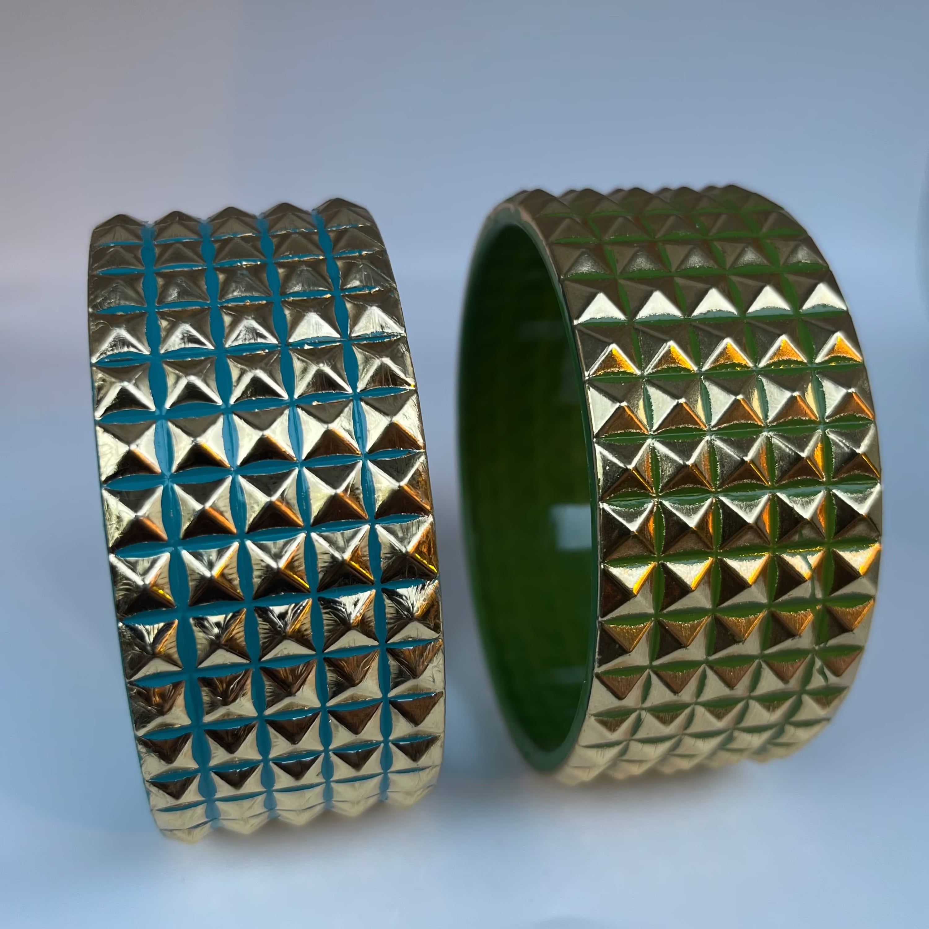 Blue + green studded bangle bracelets