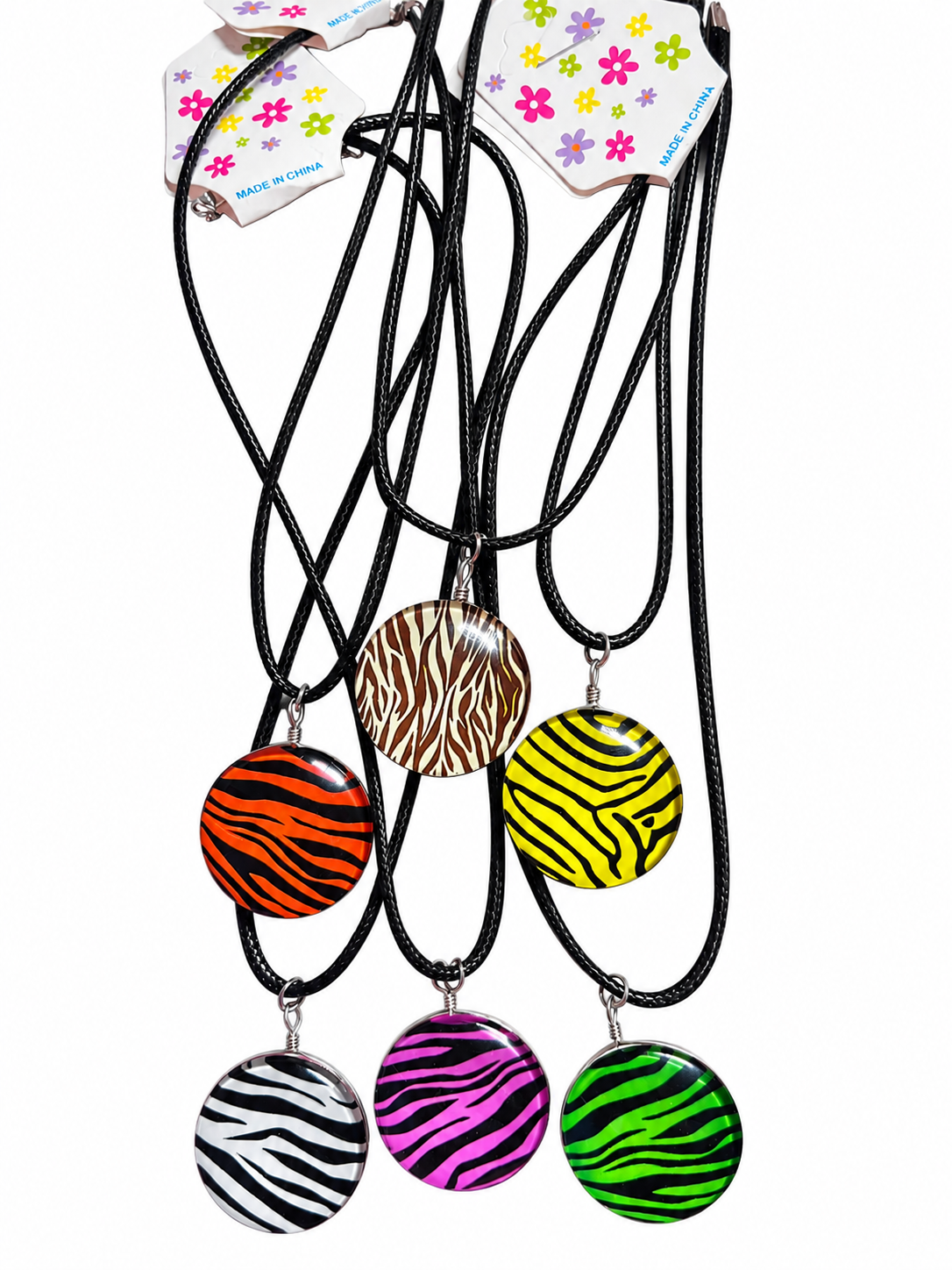 2005 vintage Zebra print double sided glass necklaces
