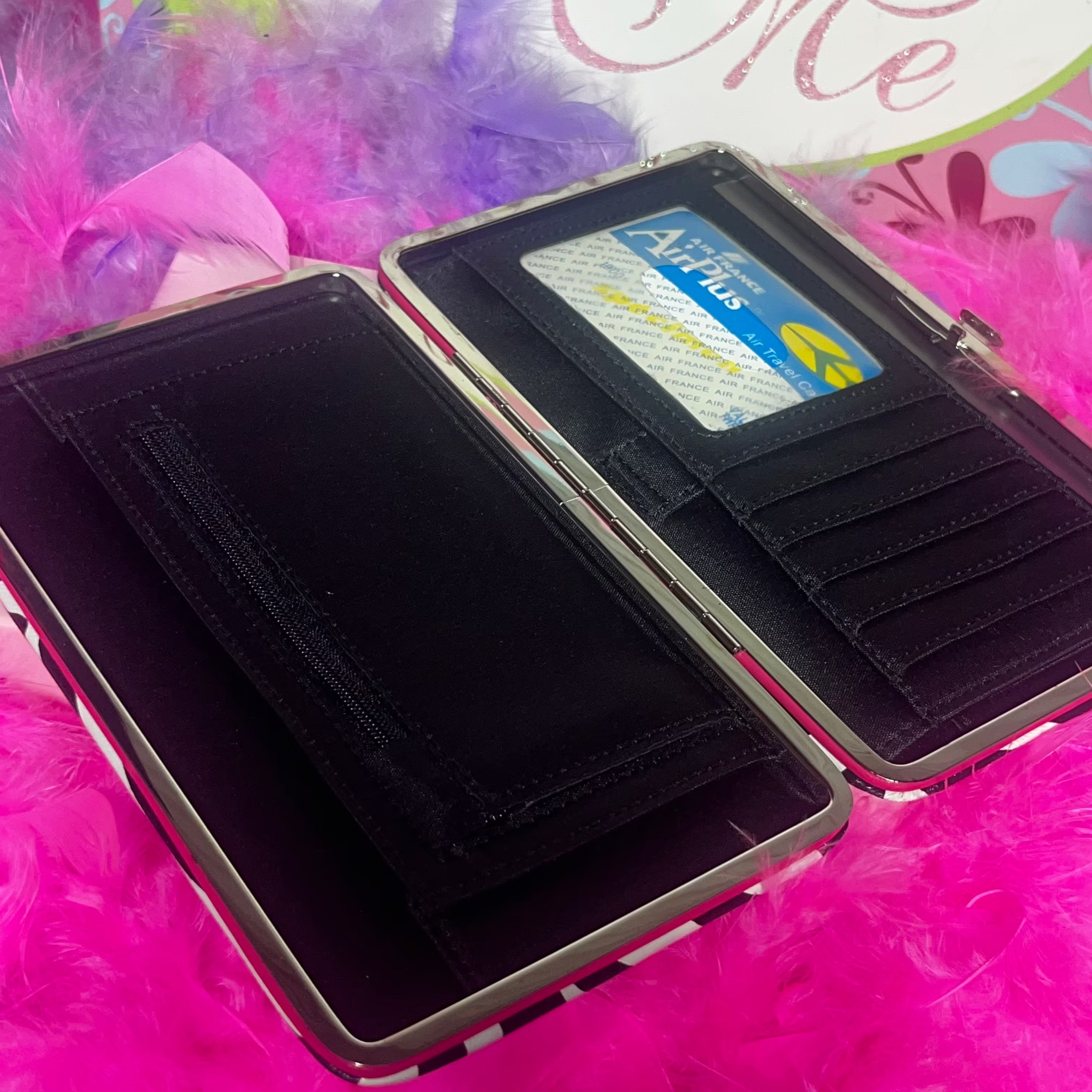 Vintage zebra print pink trim wallet
