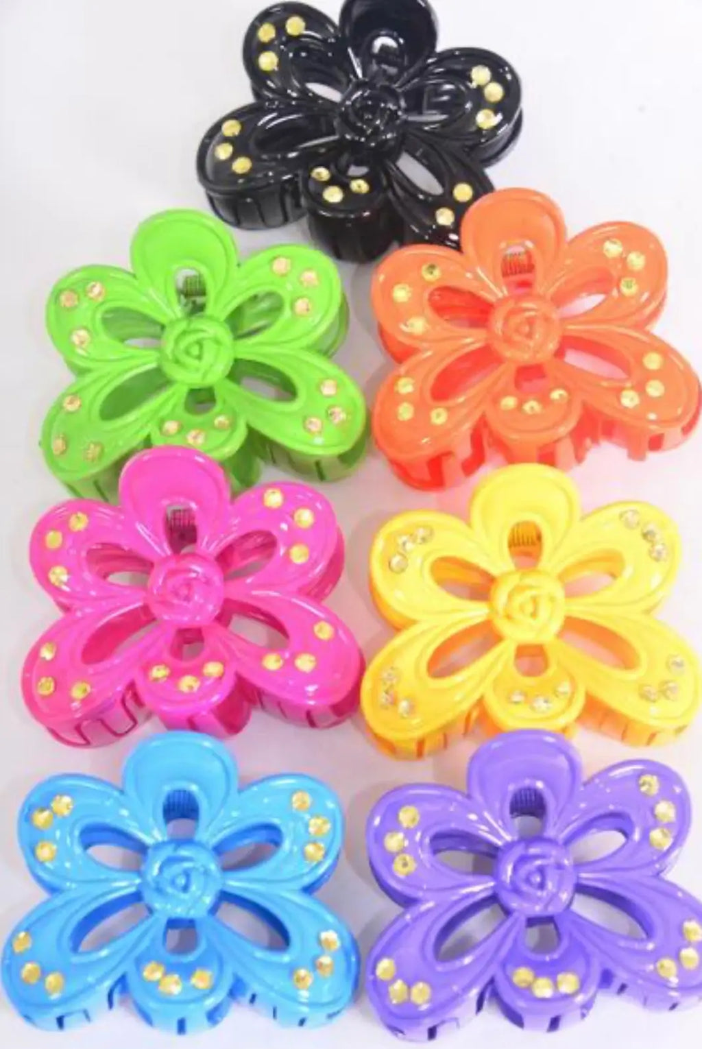 Rhinestone flower claw hair clips