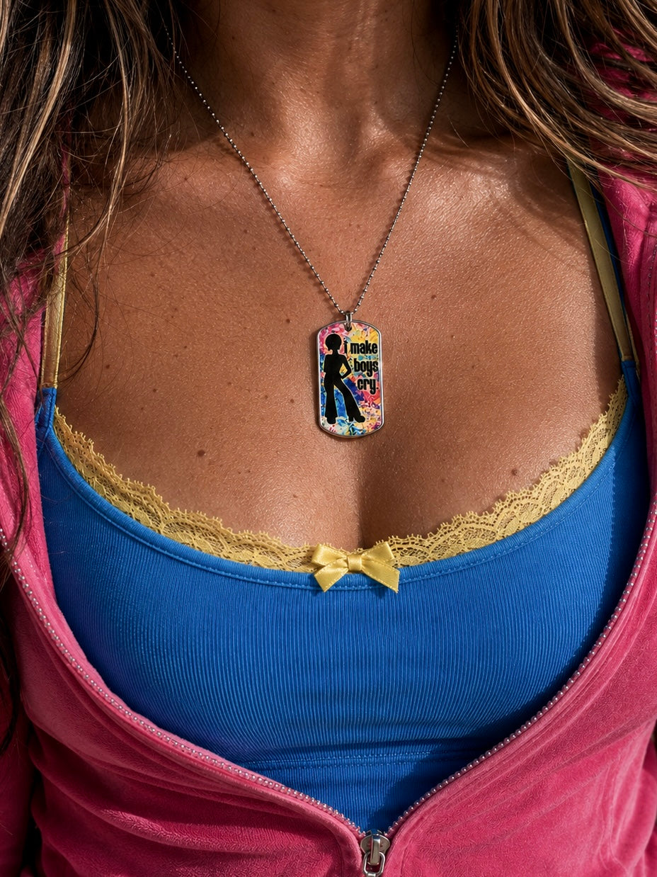2002 I make boys cry tag necklace