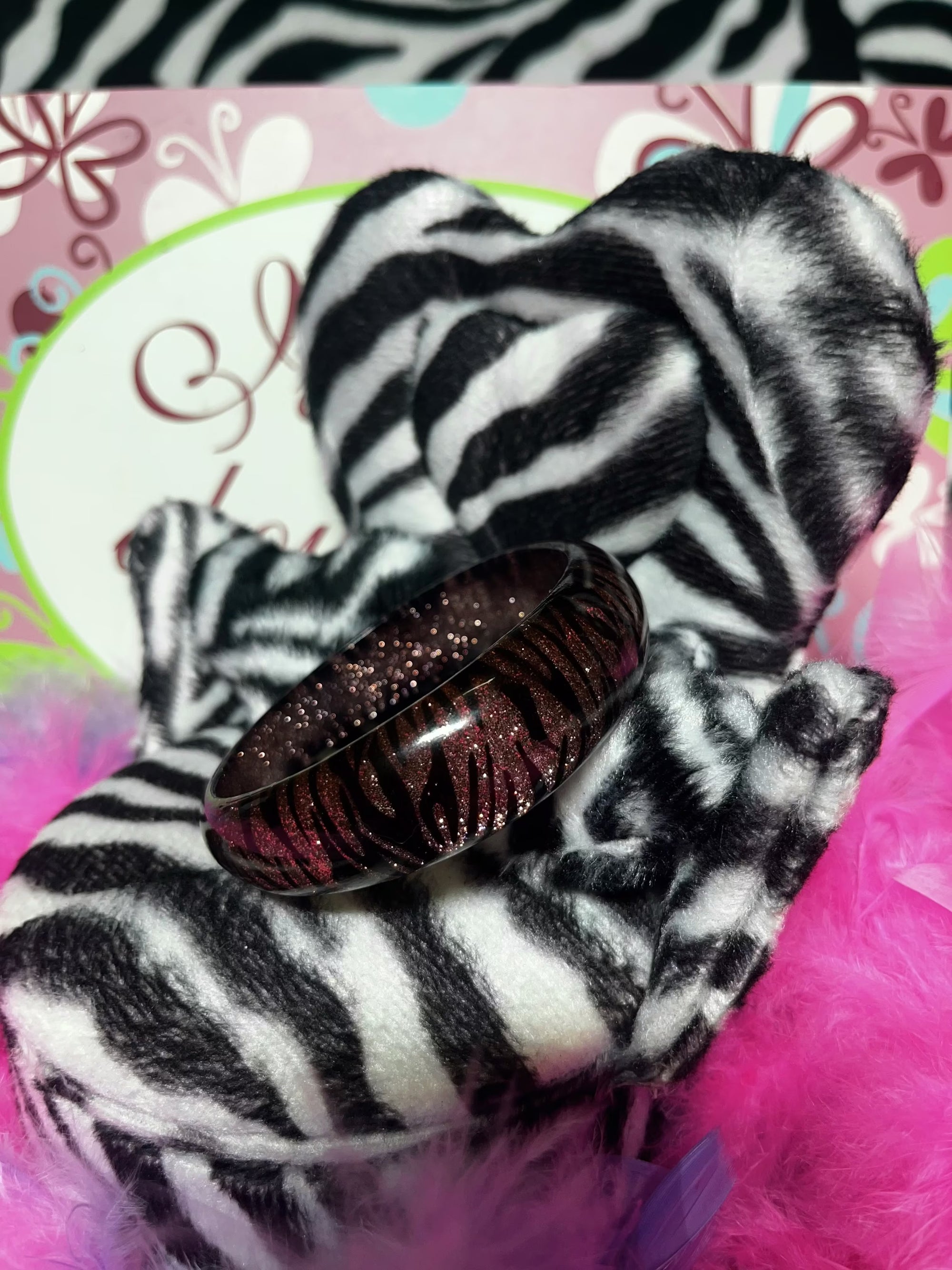 Rose gold glitter zebra print bangle bracelet
