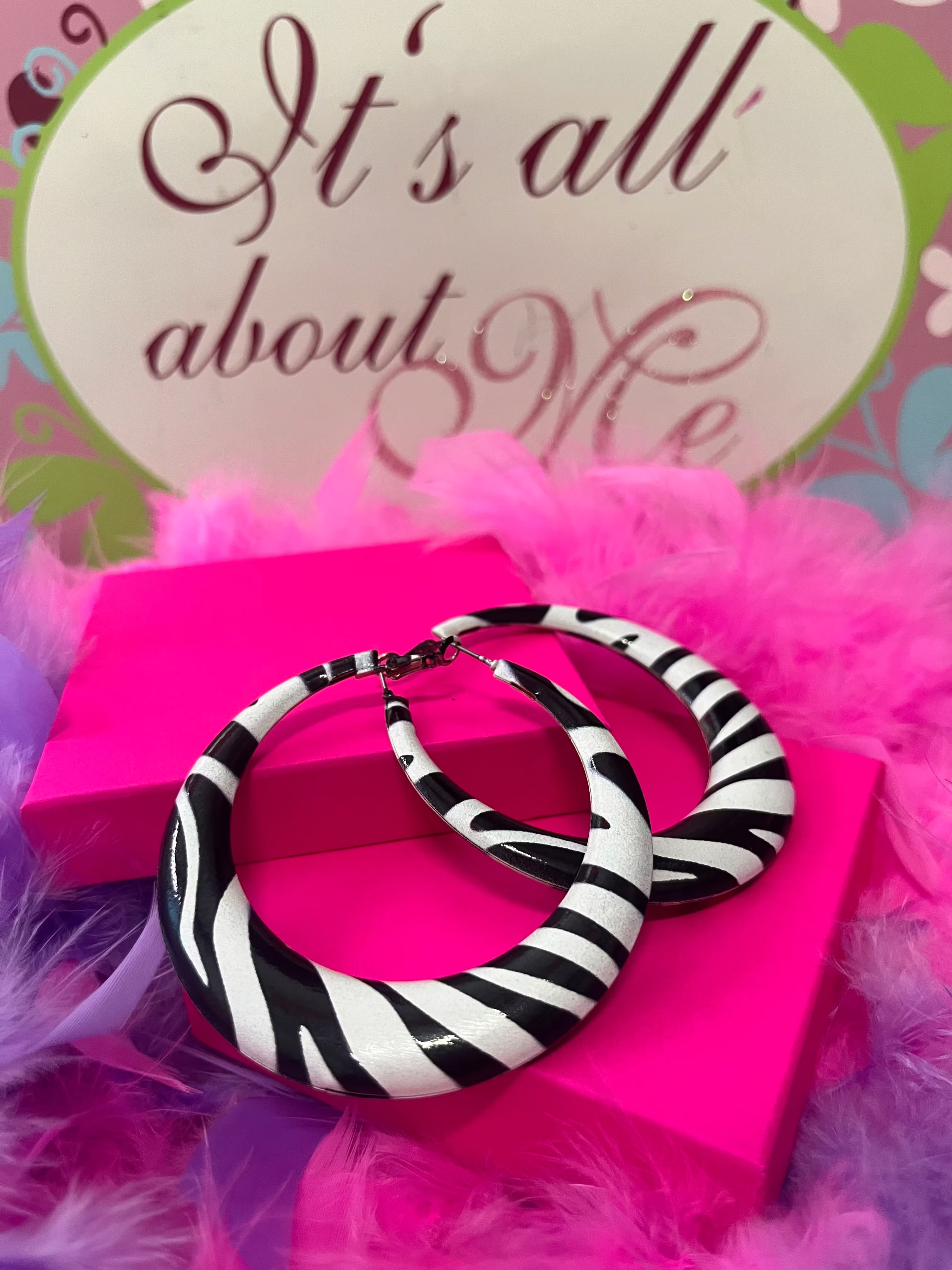 Staple piece zebra hoop earrings