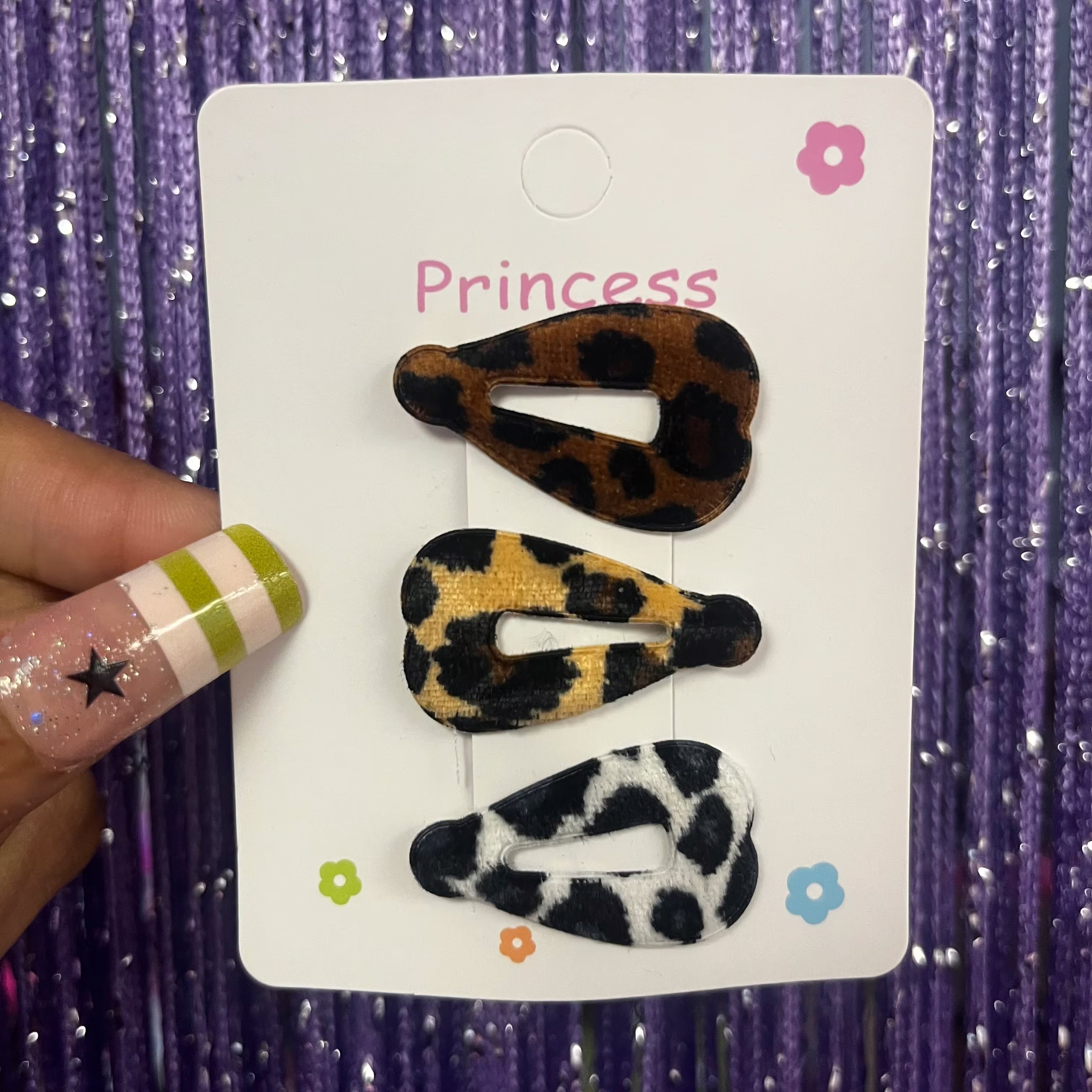 Fuzzy leopard mini hair clips